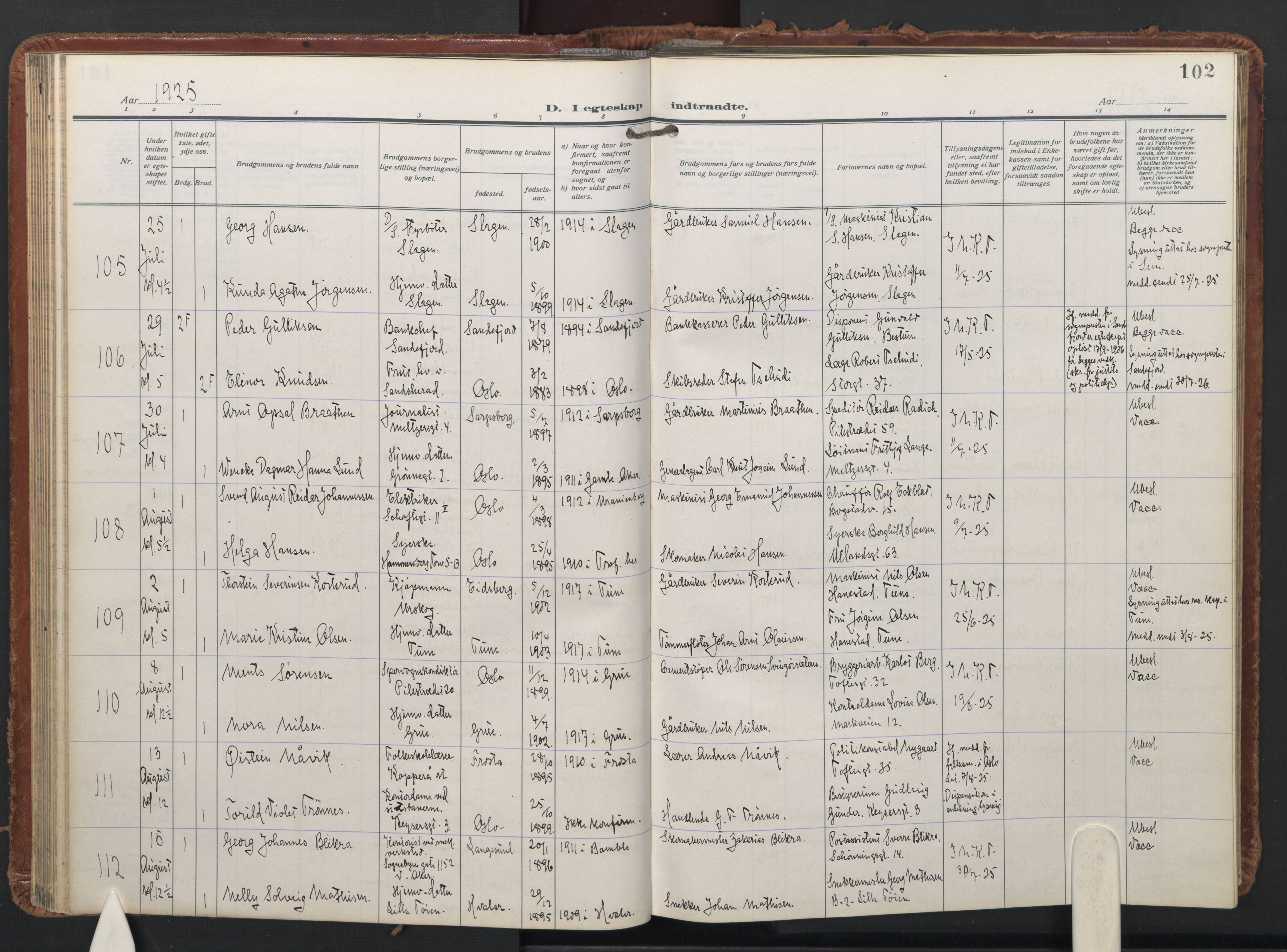 Trefoldighet prestekontor Kirkebøker, AV/SAO-A-10882/F/Fc/L0009: Parish register (official) no. III 9, 1922-1936, p. 102