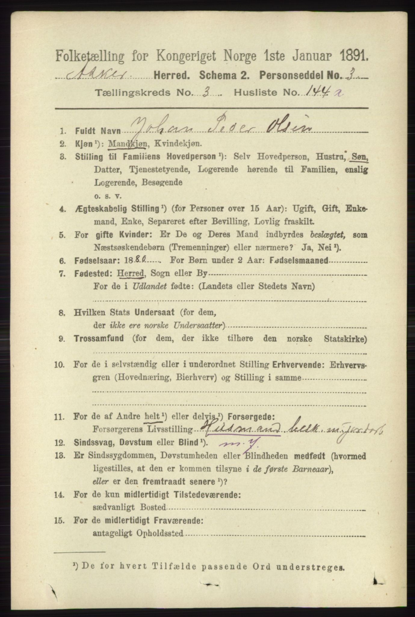 RA, 1891 census for 0220 Asker, 1891, p. 2823