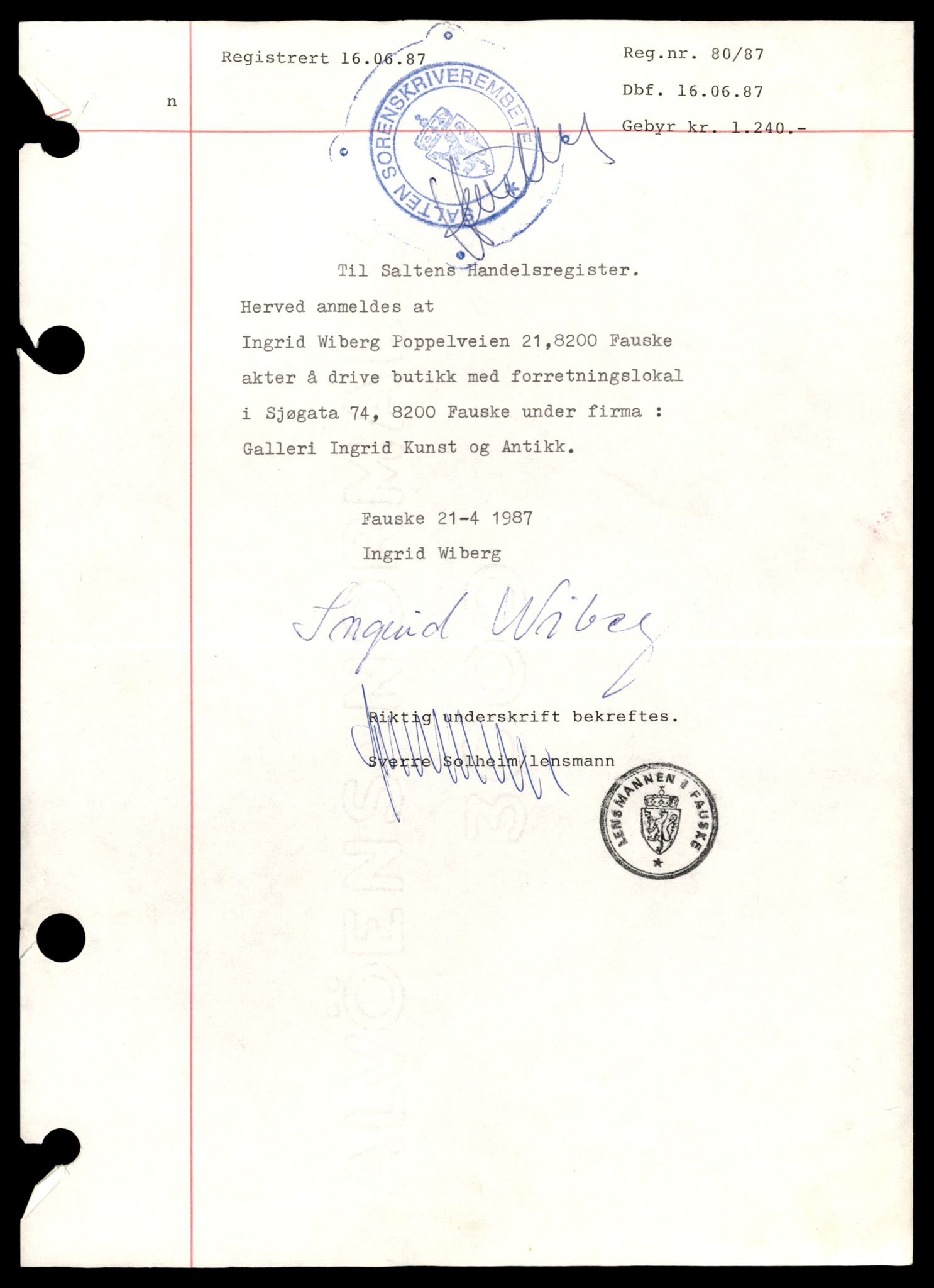 Salten sorenskriveri, AV/SAT-A-4578/4/J/Jd/Jda/L0008: Bilag. Enkeltmannsforetak, personlig firma og andelslag G, 1953-1989, p. 3