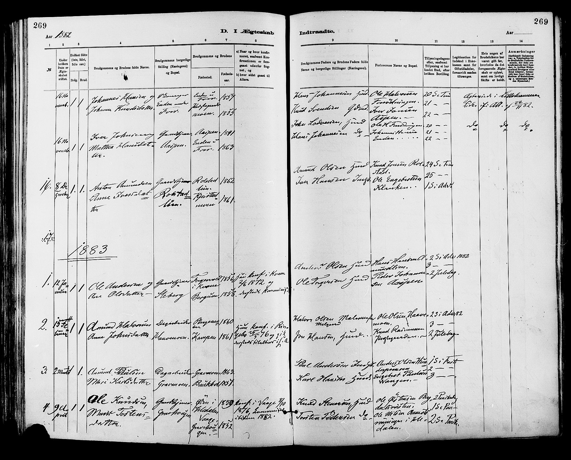 Sør-Fron prestekontor, AV/SAH-PREST-010/H/Ha/Haa/L0003: Parish register (official) no. 3, 1881-1897, p. 269