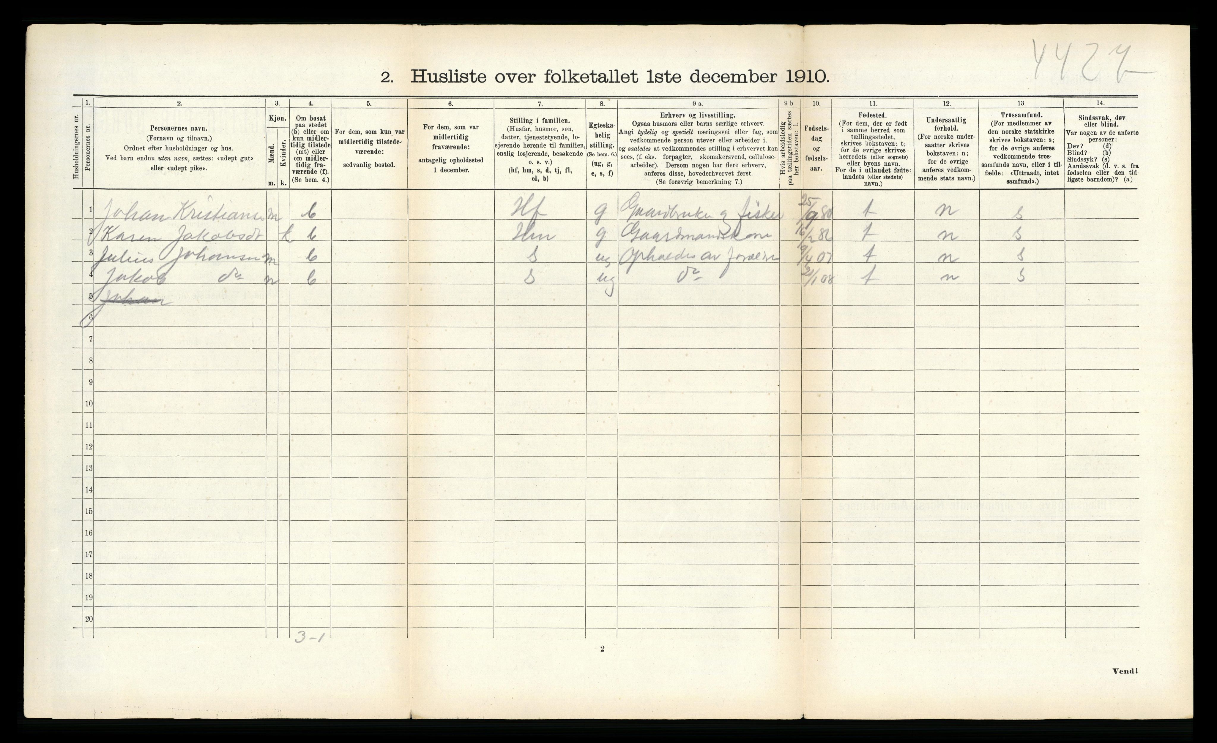 RA, 1910 census for Borge, 1910, p. 262