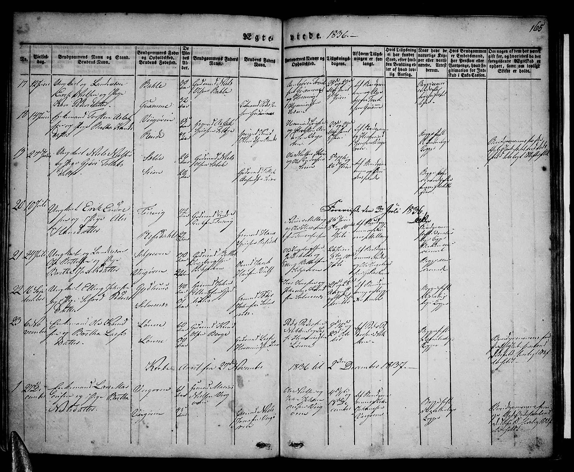 Vik sokneprestembete, SAB/A-81501: Parish register (official) no. A 7, 1831-1845, p. 165