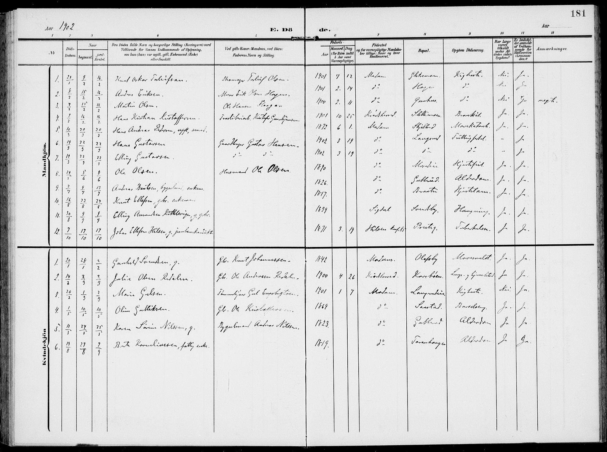 Modum kirkebøker, AV/SAKO-A-234/F/Fa/L0019: Parish register (official) no. 19, 1890-1914, p. 181