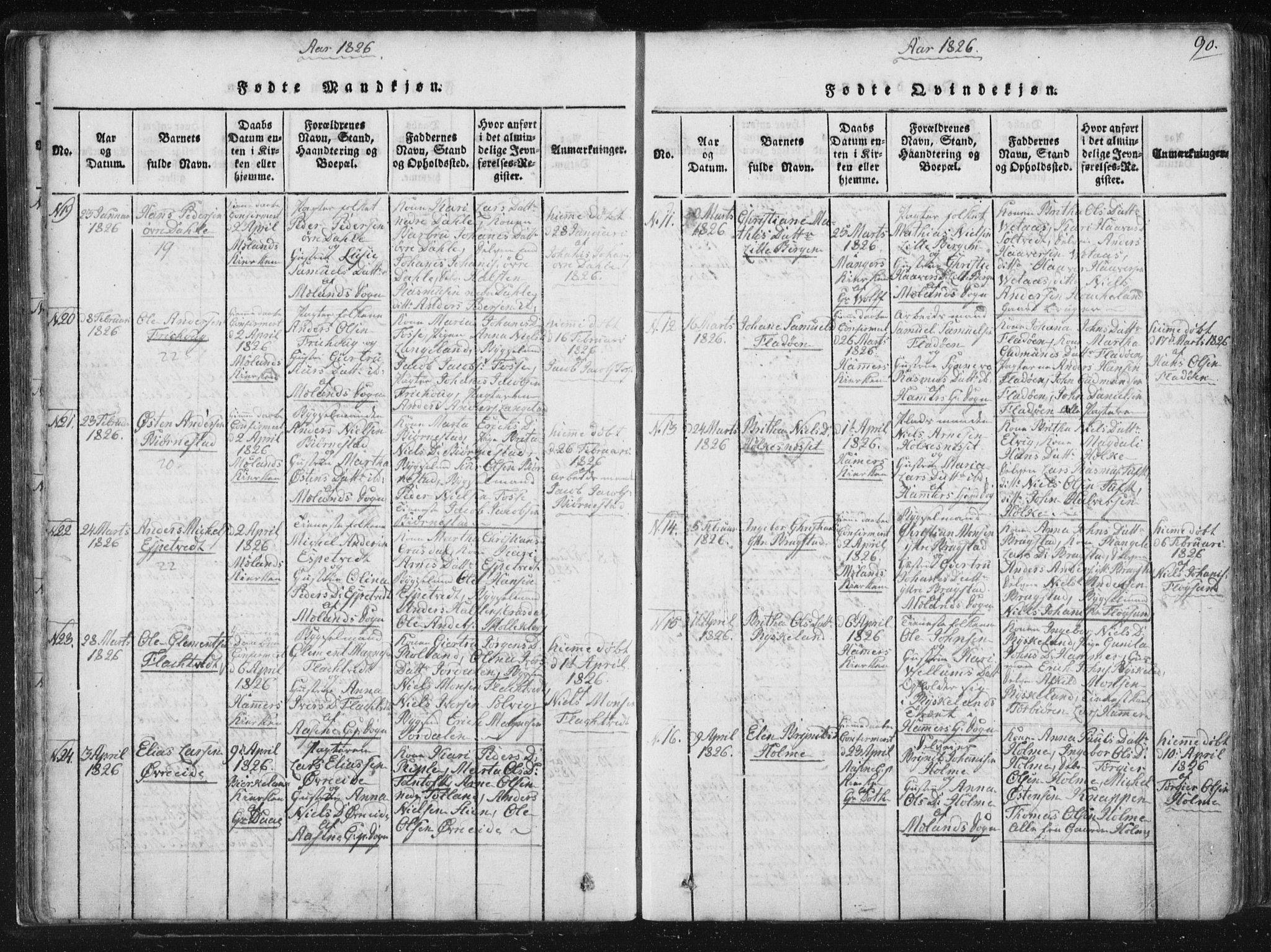 Hamre sokneprestembete, AV/SAB-A-75501/H/Ha/Haa/Haaa/L0010: Parish register (official) no. A 10, 1816-1826, p. 90