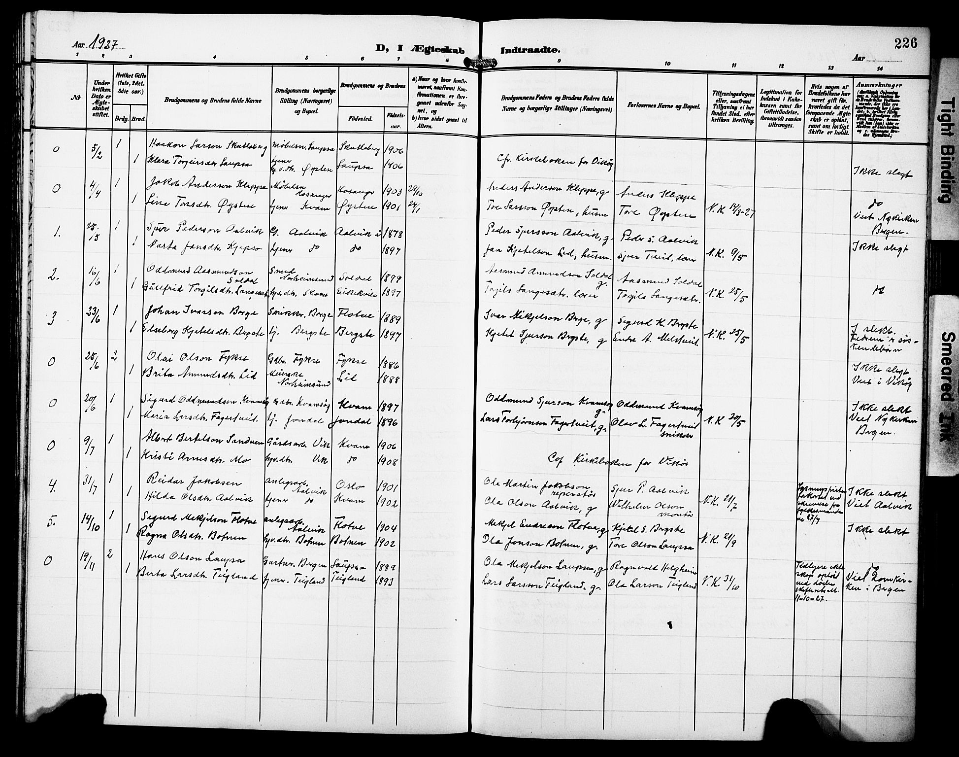 Kvam sokneprestembete, SAB/A-76201/H/Hab: Parish register (copy) no. C 4, 1906-1931, p. 226