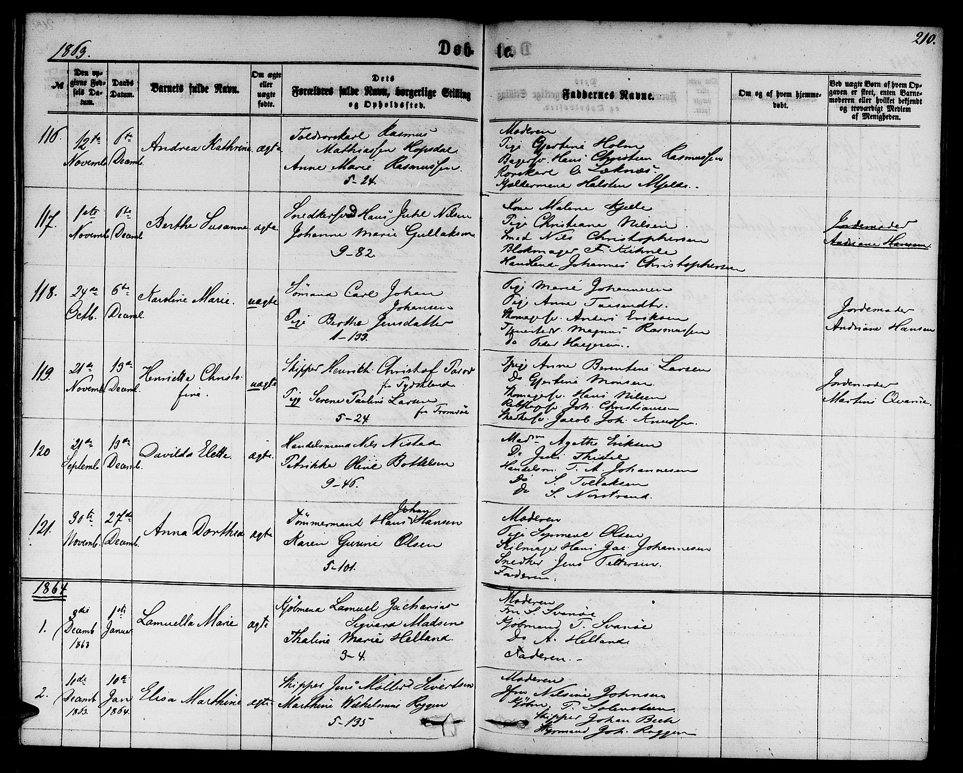 Nykirken Sokneprestembete, SAB/A-77101/H/Hab: Parish register (copy) no. B 2, 1859-1868, p. 210