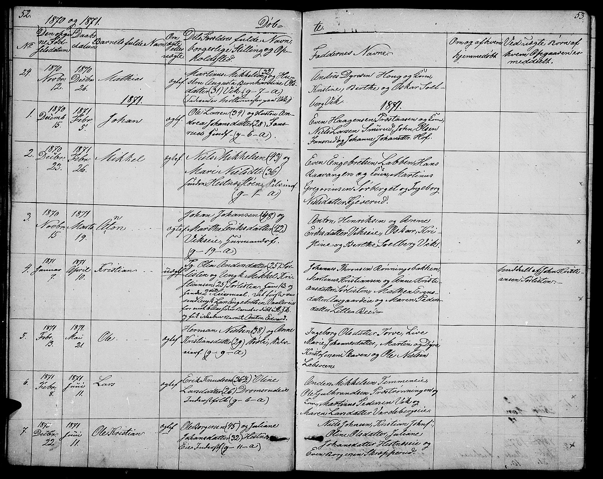 Stange prestekontor, SAH/PREST-002/L/L0005: Parish register (copy) no. 5, 1861-1881, p. 52-53
