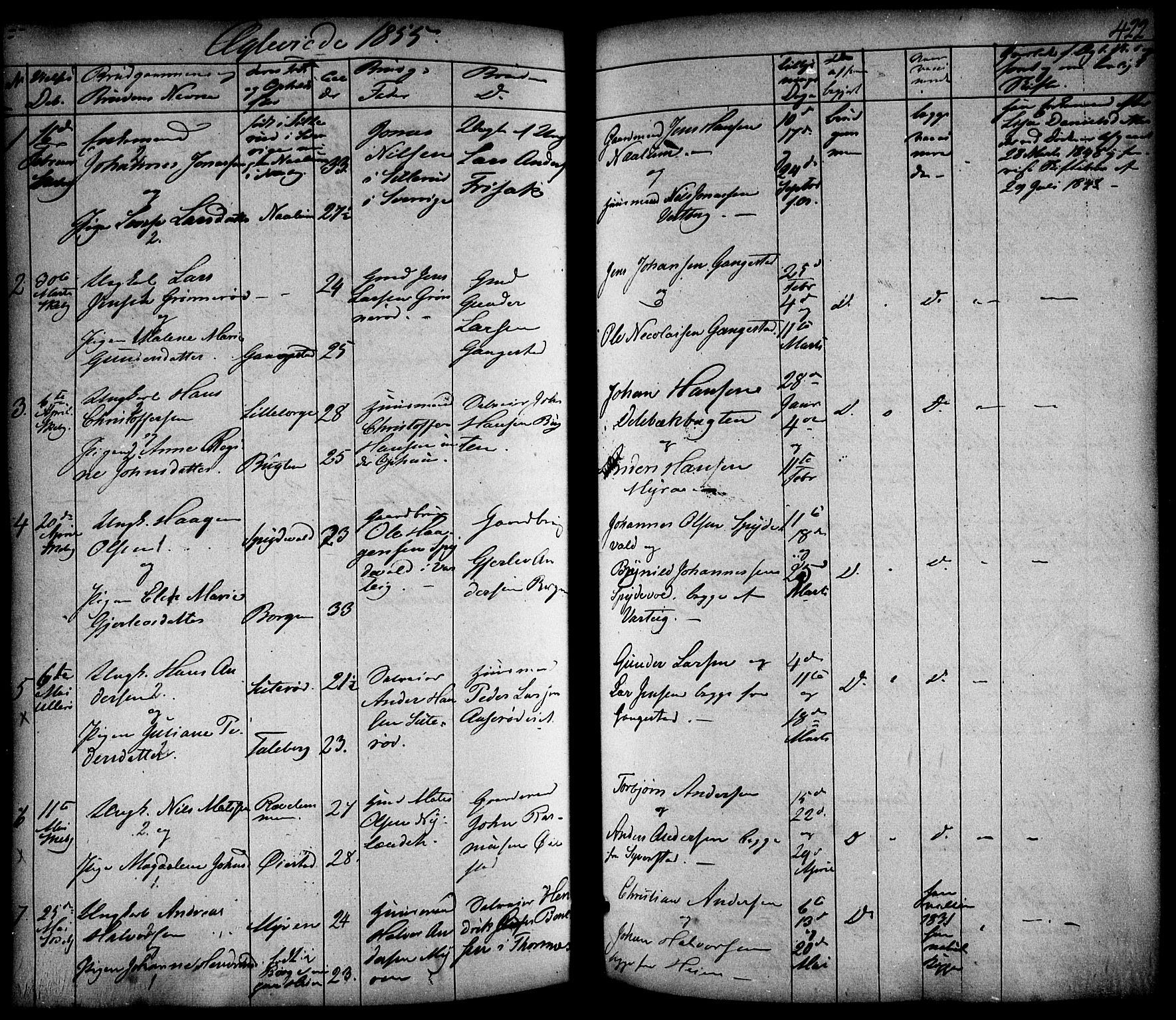 Skjeberg prestekontor Kirkebøker, SAO/A-10923/F/Fa/L0006: Parish register (official) no. I 6, 1846-1858, p. 422