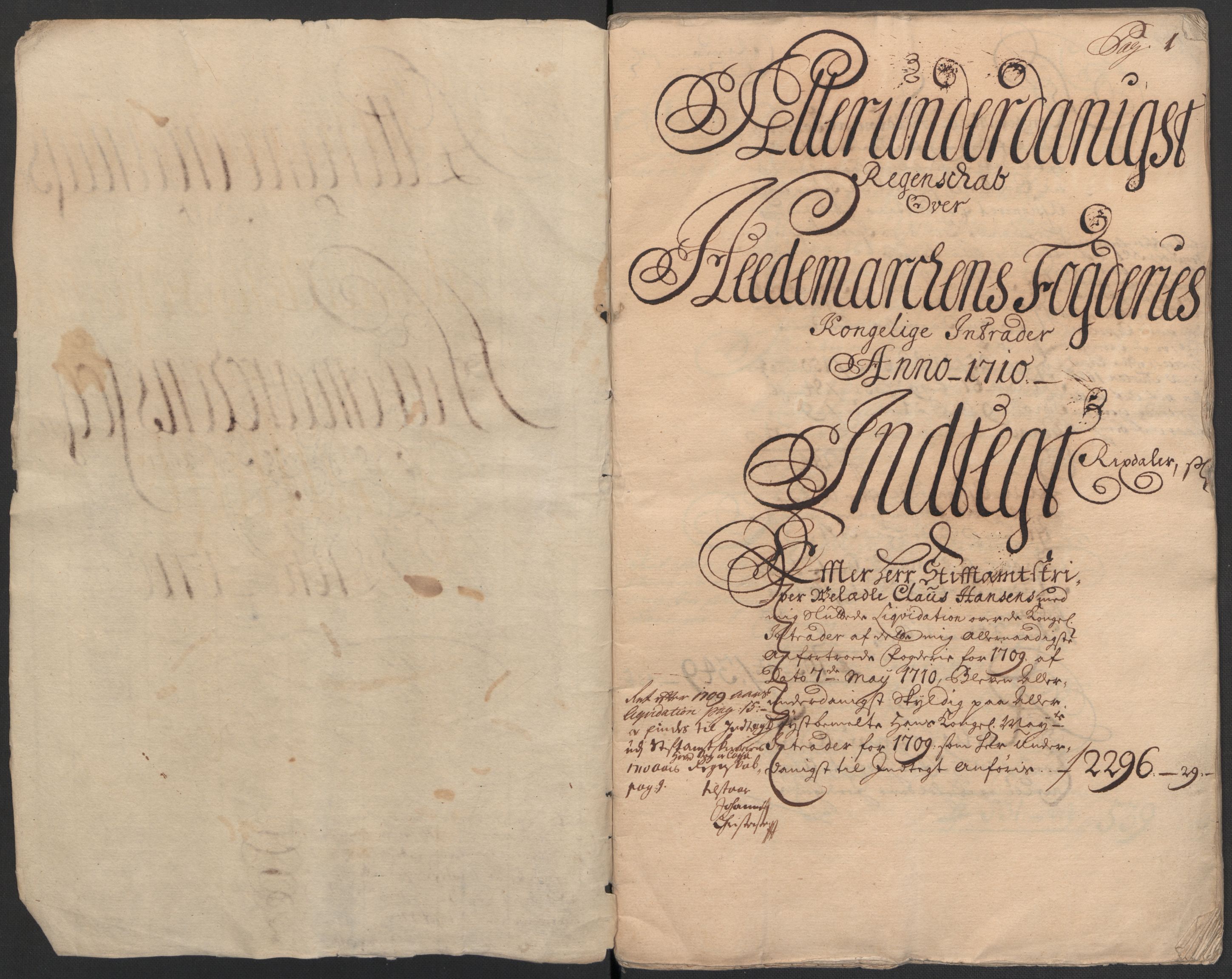 Rentekammeret inntil 1814, Reviderte regnskaper, Fogderegnskap, AV/RA-EA-4092/R16/L1046: Fogderegnskap Hedmark, 1710, p. 4