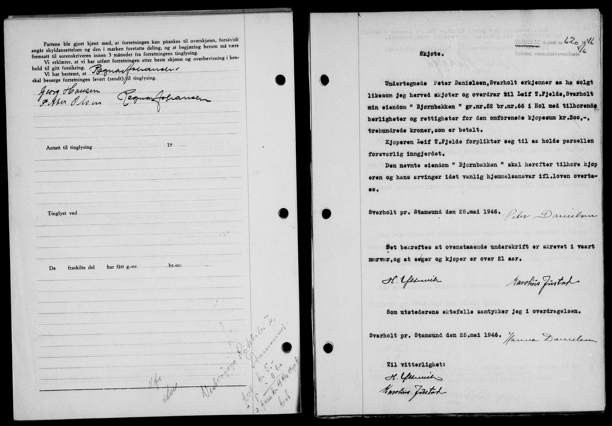 Lofoten sorenskriveri, SAT/A-0017/1/2/2C/L0014a: Mortgage book no. 14a, 1946-1946, Diary no: : 620/1946