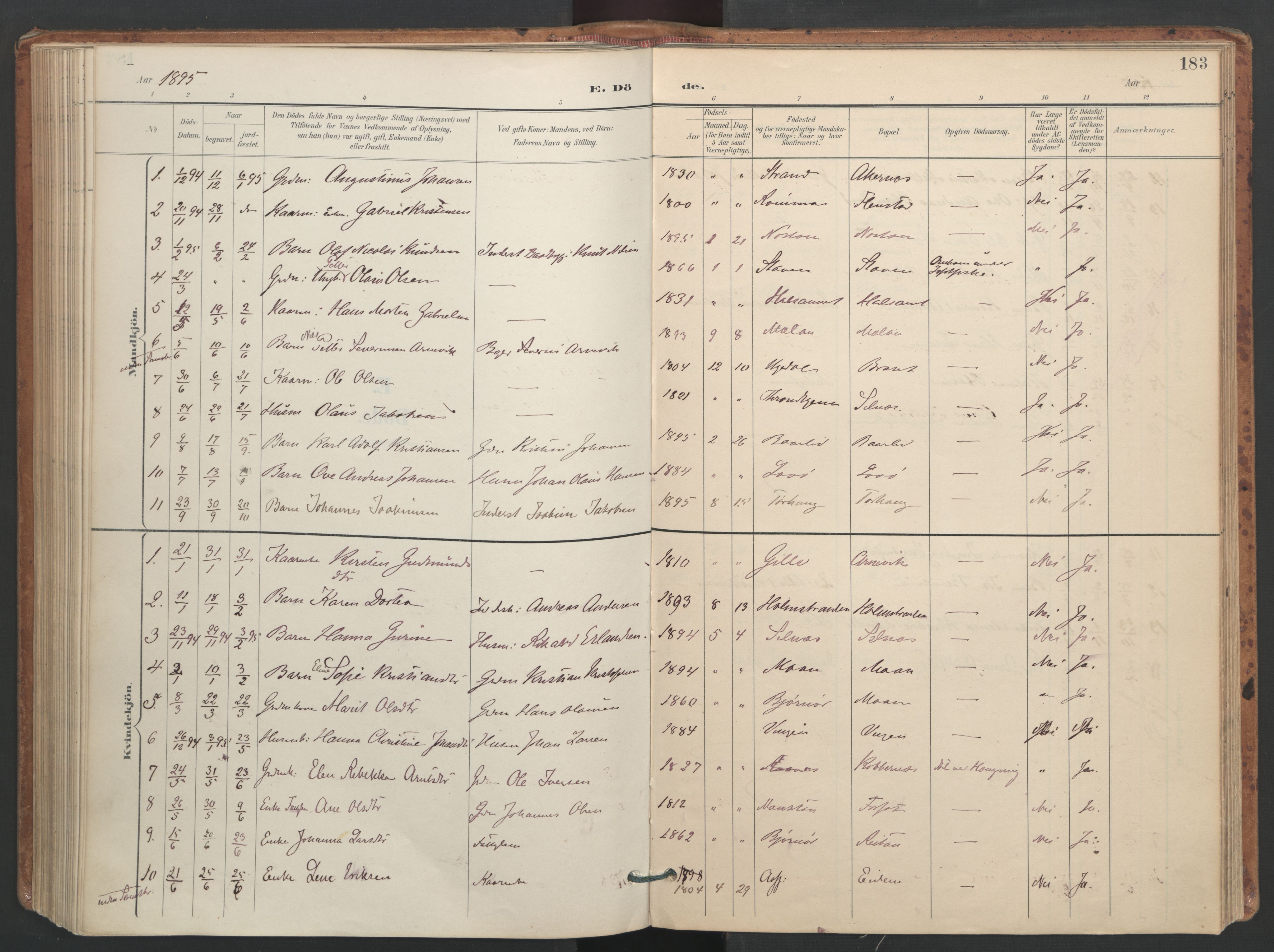 Ministerialprotokoller, klokkerbøker og fødselsregistre - Sør-Trøndelag, SAT/A-1456/655/L0681: Parish register (official) no. 655A10, 1895-1907, p. 183