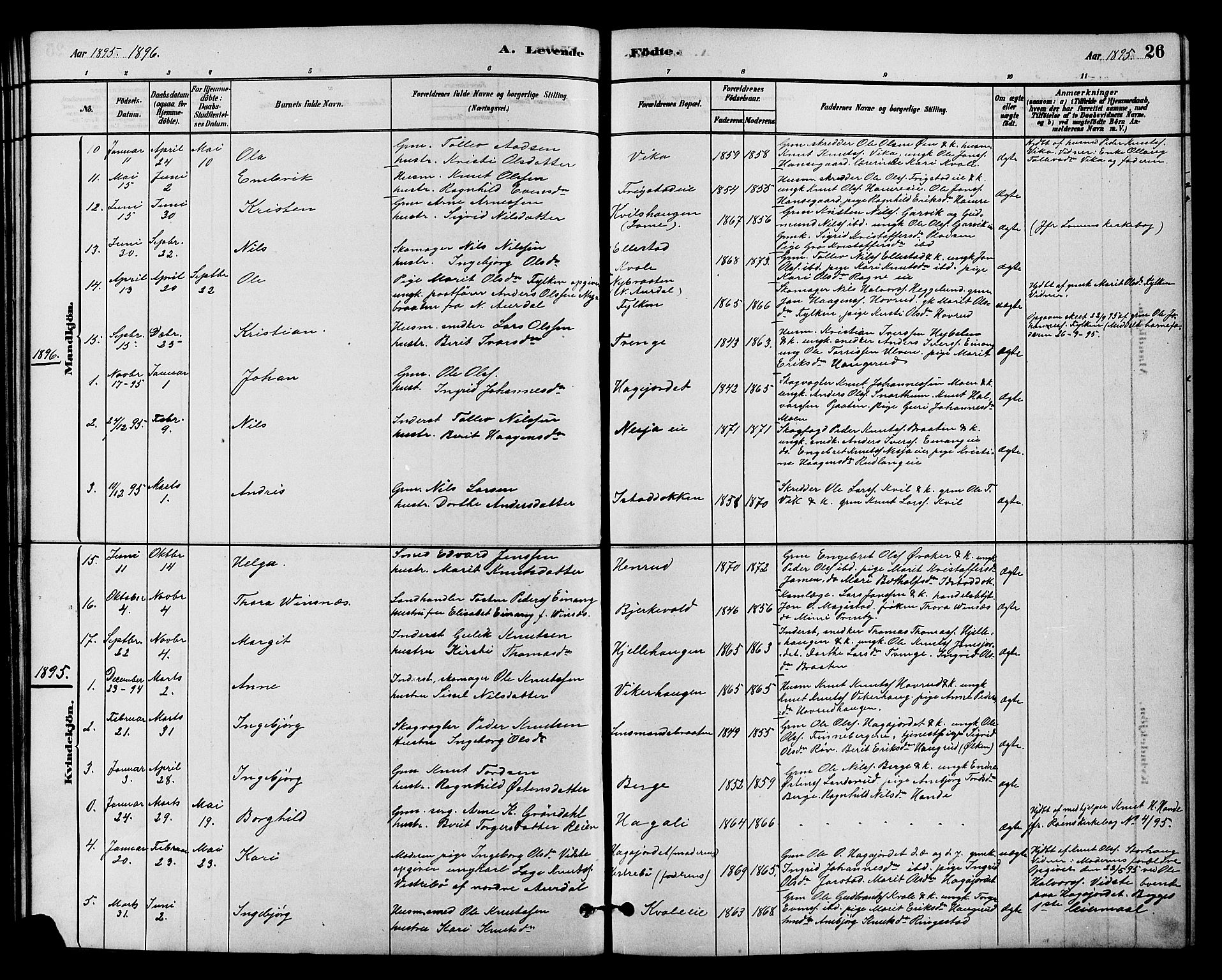 Vestre Slidre prestekontor, SAH/PREST-136/H/Ha/Hab/L0004: Parish register (copy) no. 4, 1881-1912, p. 26
