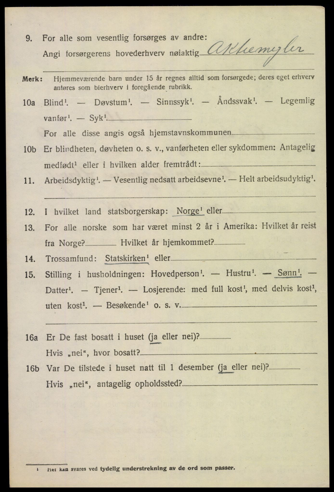 SAK, 1920 census for Oddernes, 1920, p. 6366