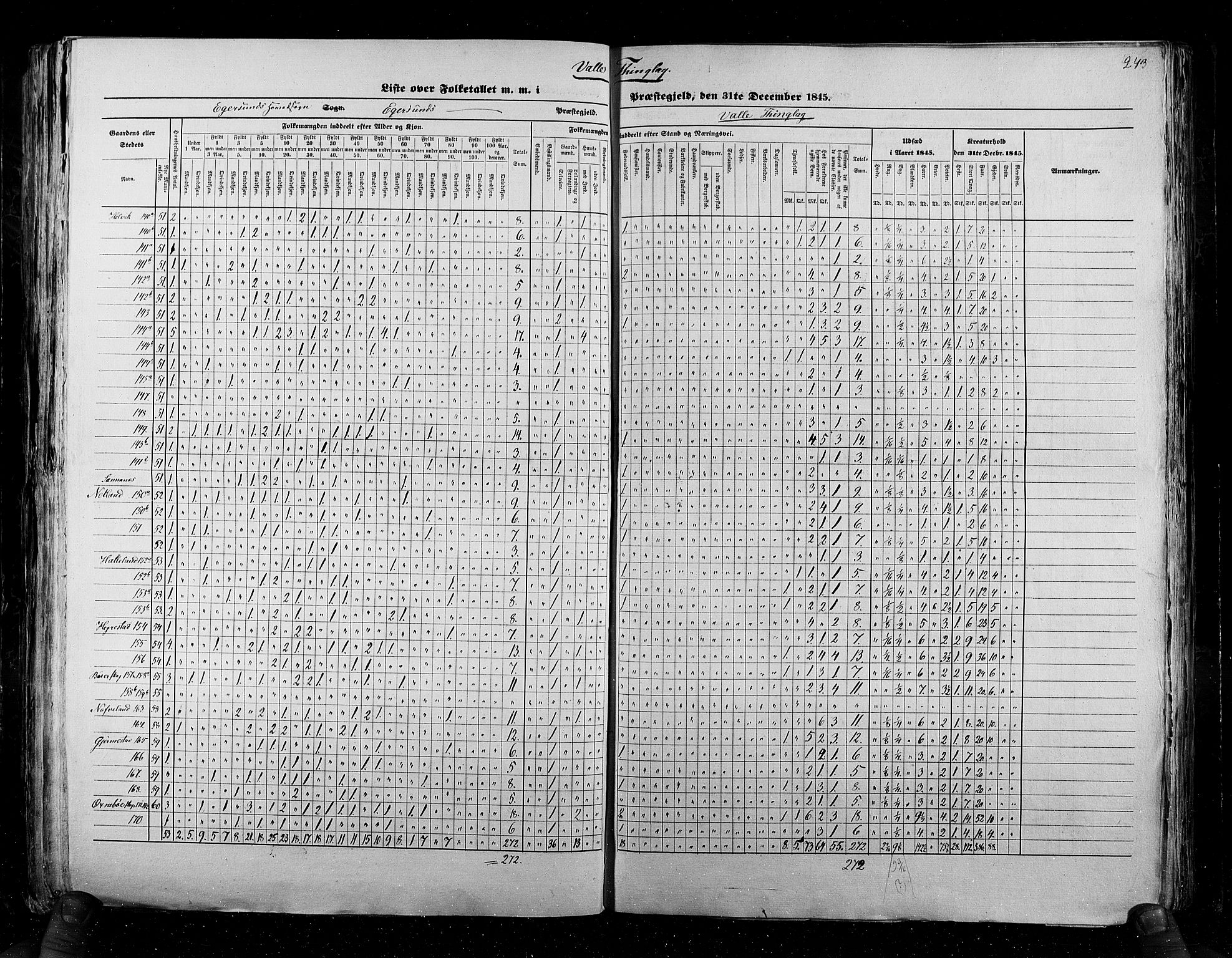 RA, Census 1845, vol. 6: Lister og Mandal amt og Stavanger amt, 1845, p. 243