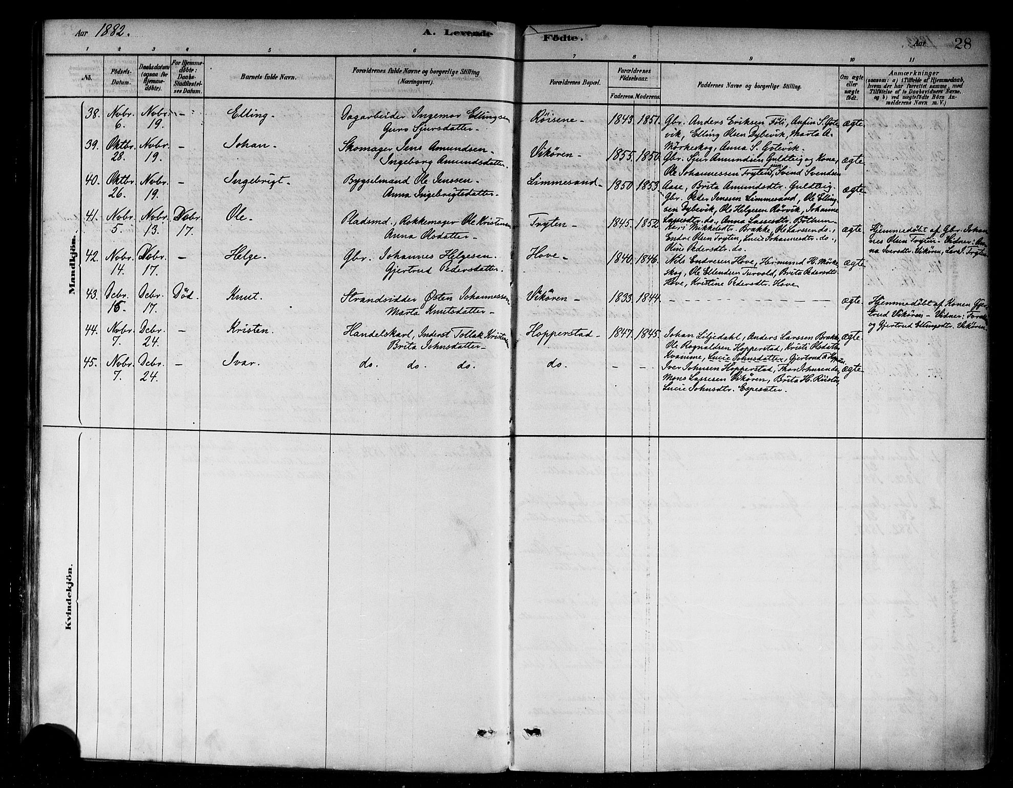 Vik sokneprestembete, SAB/A-81501: Parish register (official) no. B 1, 1878-1890, p. 28
