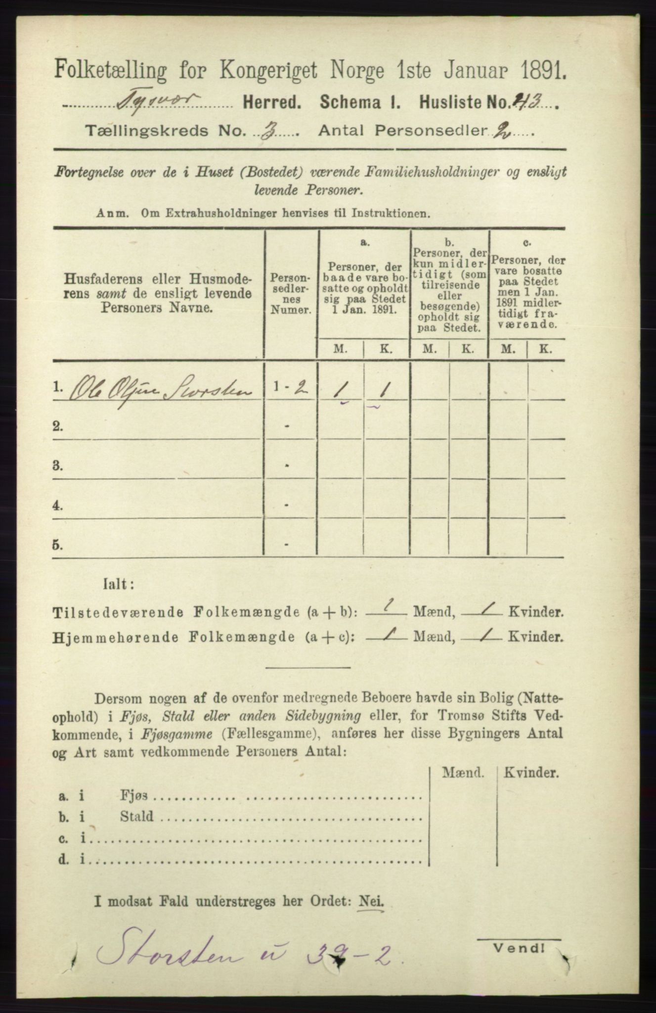 RA, 1891 census for 1146 Tysvær, 1891, p. 1225