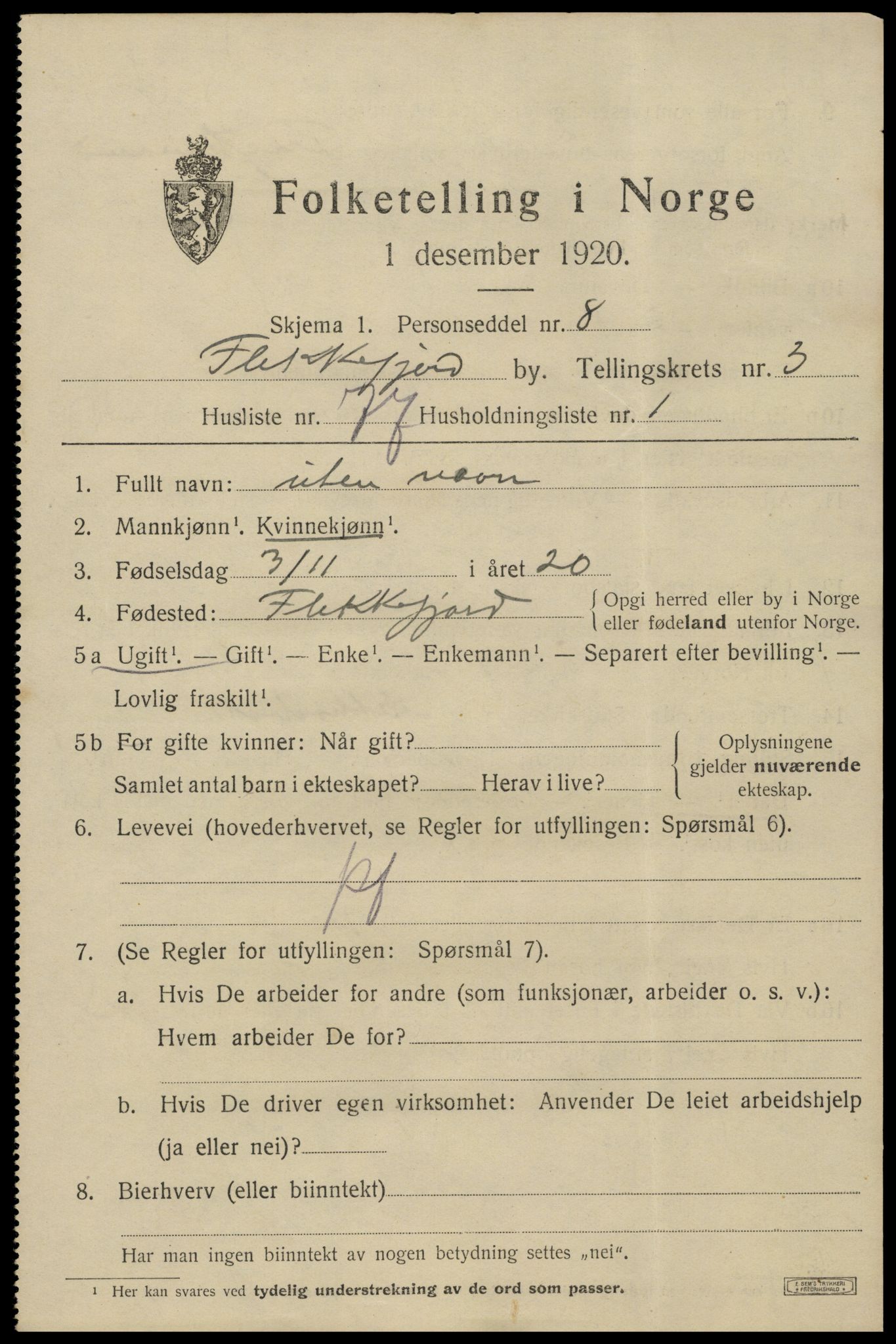 SAK, 1920 census for Flekkefjord, 1920, p. 4428