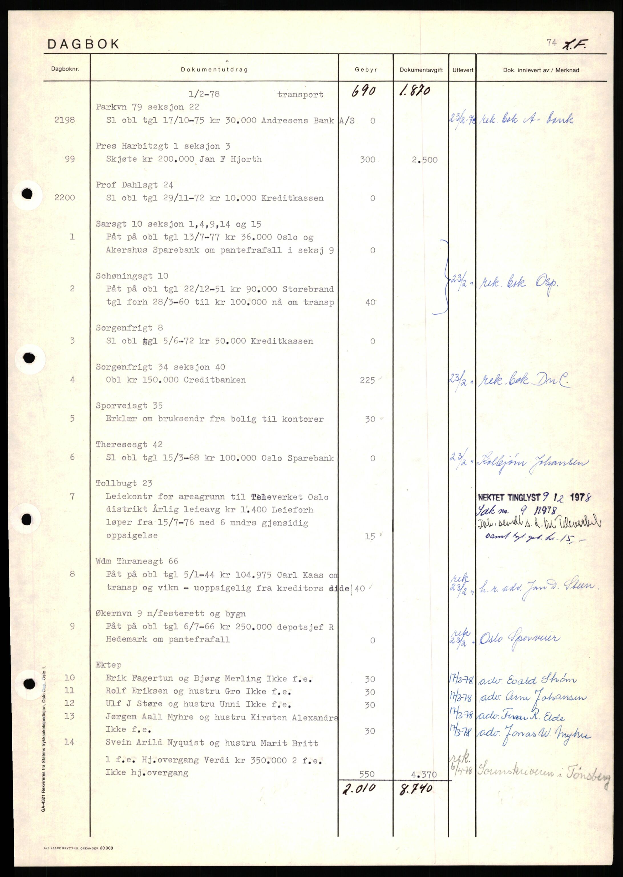 Oslo byskriverembete, AV/SAO-A-10227/1/G/Gh/Ghd/L0027: Mortgage register no. 27, 1978-1978