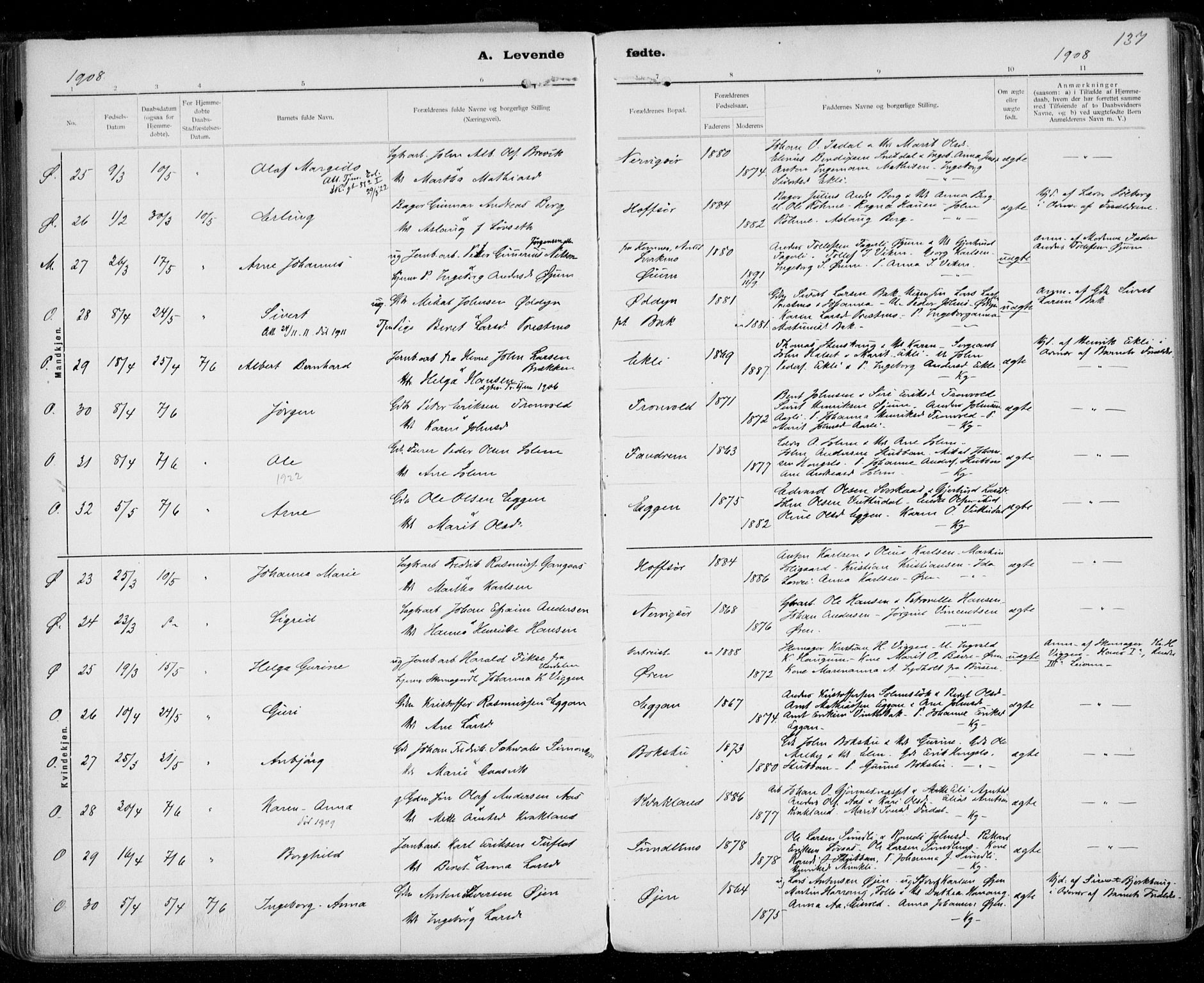 Ministerialprotokoller, klokkerbøker og fødselsregistre - Sør-Trøndelag, AV/SAT-A-1456/668/L0811: Parish register (official) no. 668A11, 1894-1913, p. 137