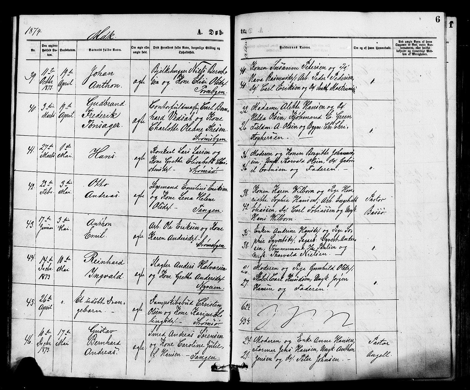 Strømsø kirkebøker, AV/SAKO-A-246/F/Fa/L0019: Parish register (official) no. I 19, 1874-1877, p. 6