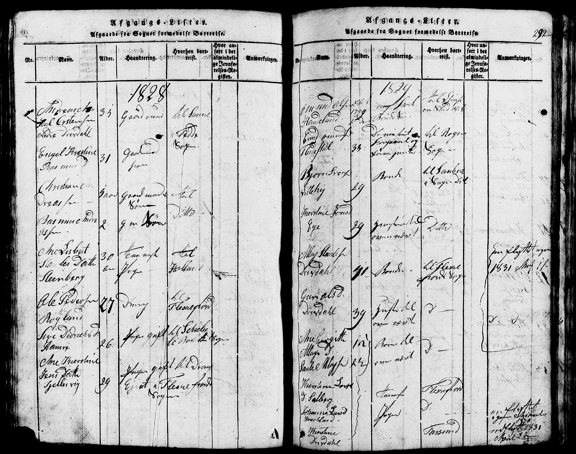 Lund sokneprestkontor, SAST/A-101809/S07/L0002: Parish register (copy) no. B 2, 1816-1832, p. 292