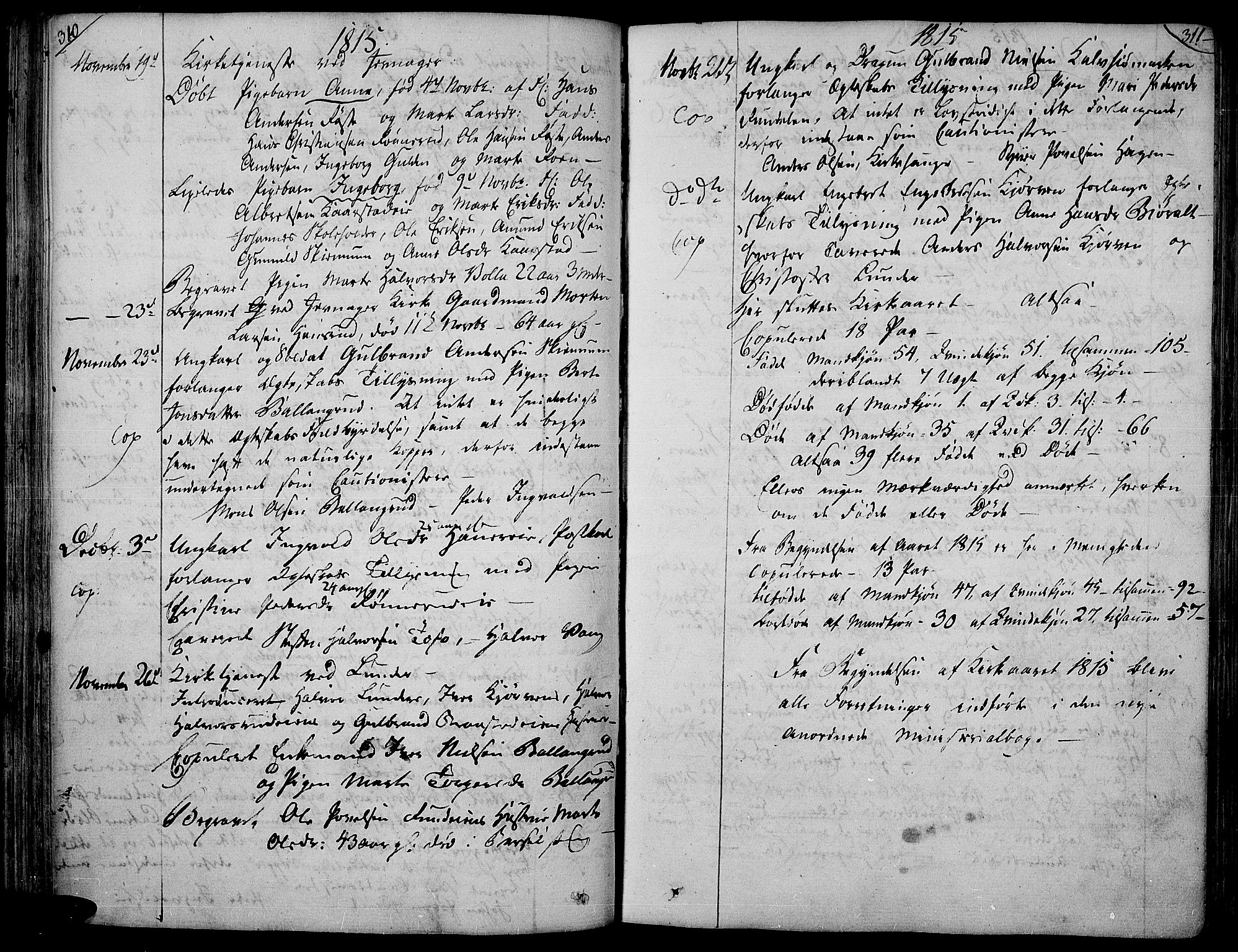 Jevnaker prestekontor, SAH/PREST-116/H/Ha/Haa/L0004: Parish register (official) no. 4, 1800-1861, p. 310-311