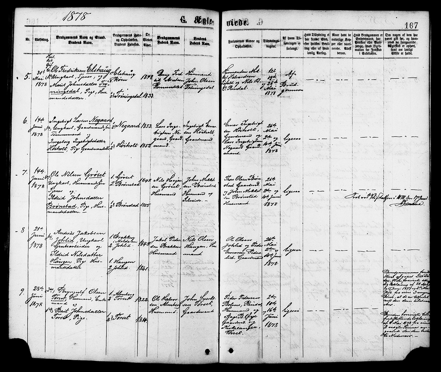 Ministerialprotokoller, klokkerbøker og fødselsregistre - Møre og Romsdal, AV/SAT-A-1454/598/L1068: Parish register (official) no. 598A02, 1872-1881, p. 167