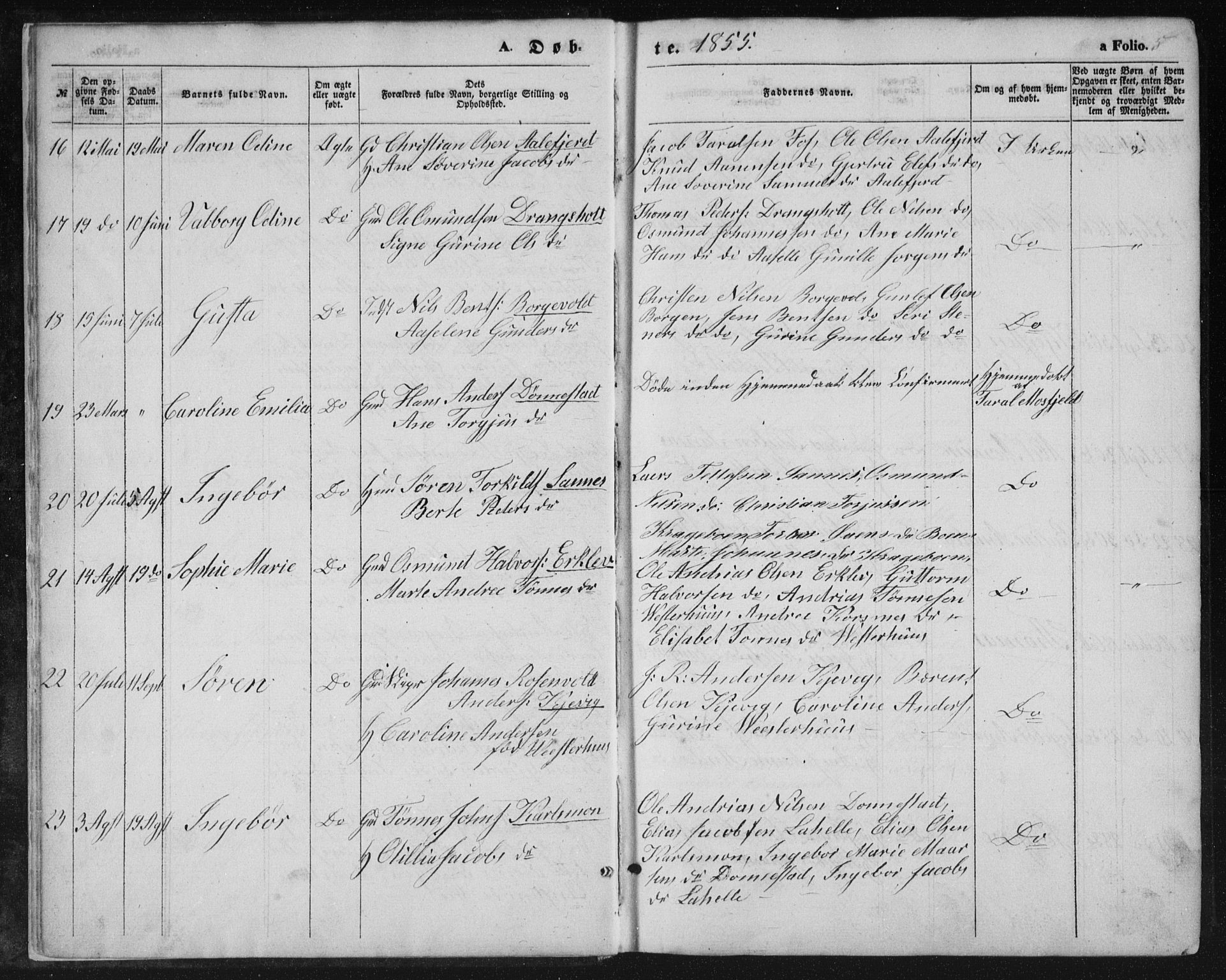 Tveit sokneprestkontor, SAK/1111-0043/F/Fb/L0003: Parish register (copy) no. B 3, 1854-1886, p. 5