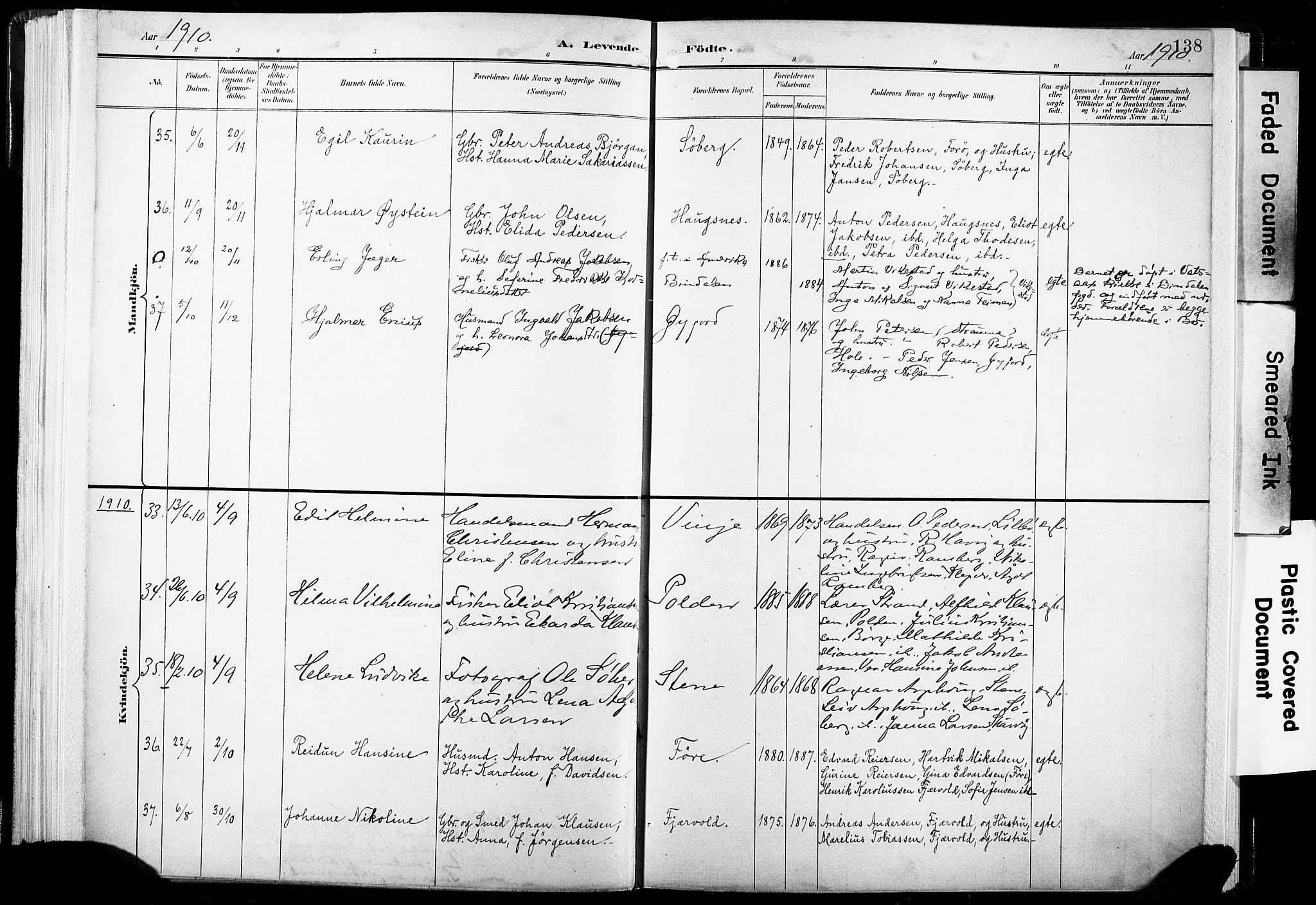 Ministerialprotokoller, klokkerbøker og fødselsregistre - Nordland, SAT/A-1459/891/L1304: Parish register (official) no. 891A09, 1895-1921, p. 138