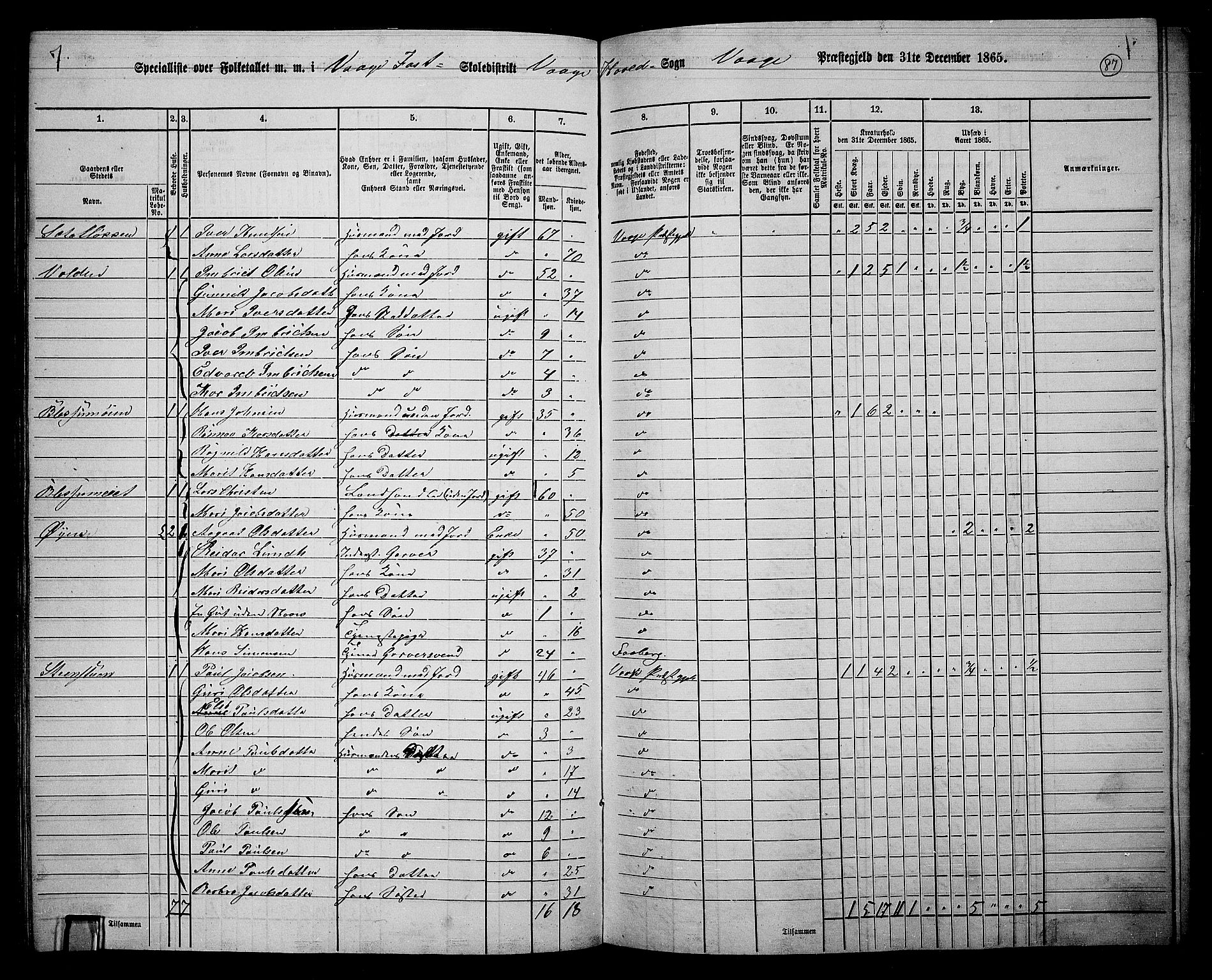 RA, 1865 census for Vågå, 1865, p. 83