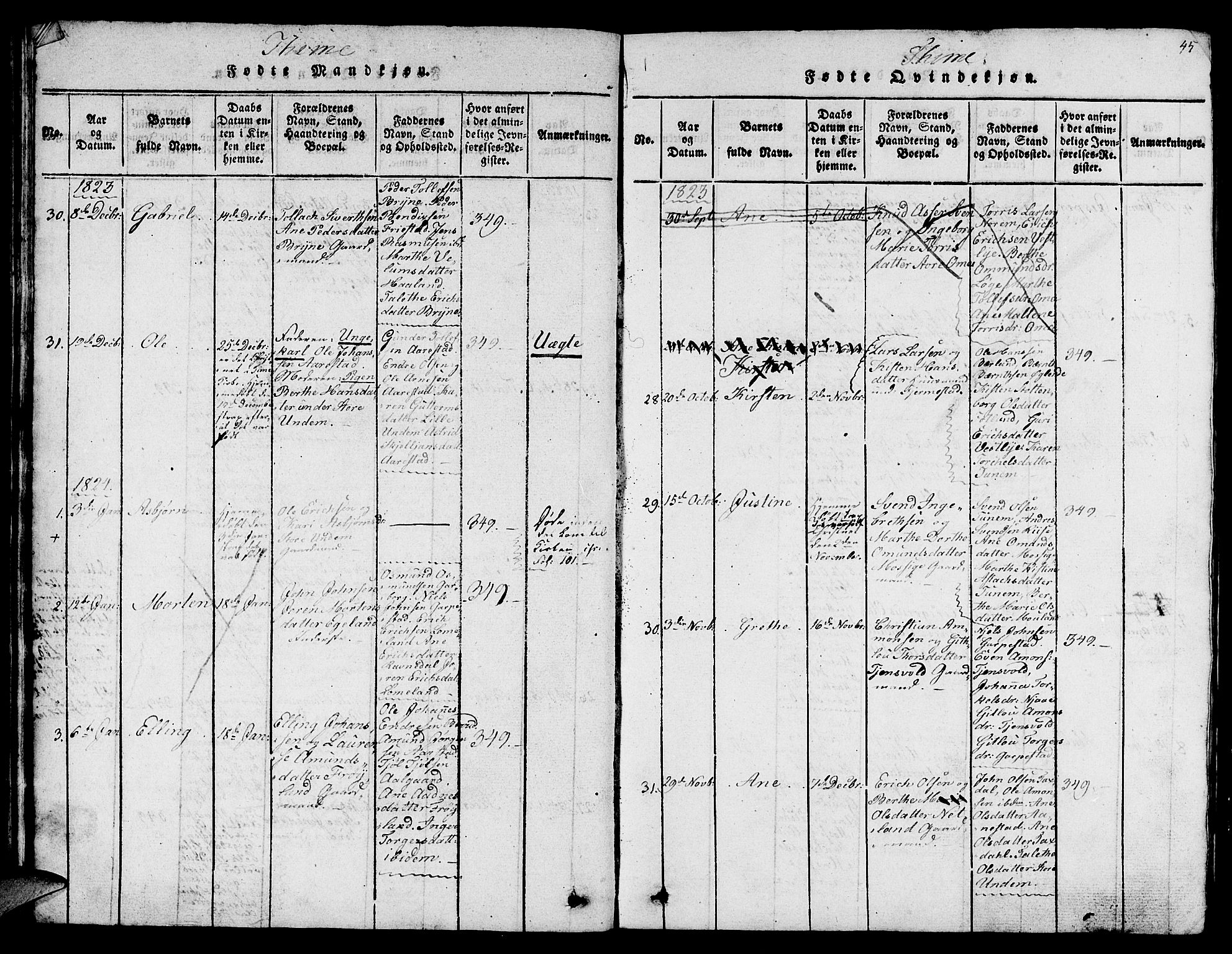 Lye sokneprestkontor, SAST/A-101794/001/30BB/L0001: Parish register (copy) no. B 1 /1, 1816-1826, p. 45