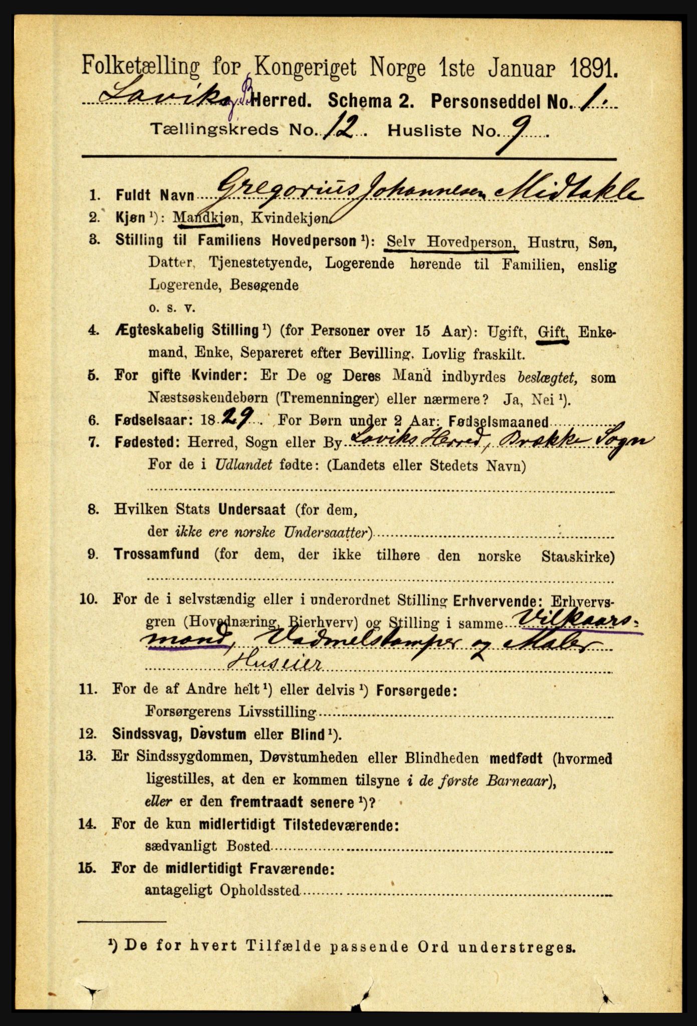 RA, 1891 census for 1415 Lavik og Brekke, 1891, p. 2409