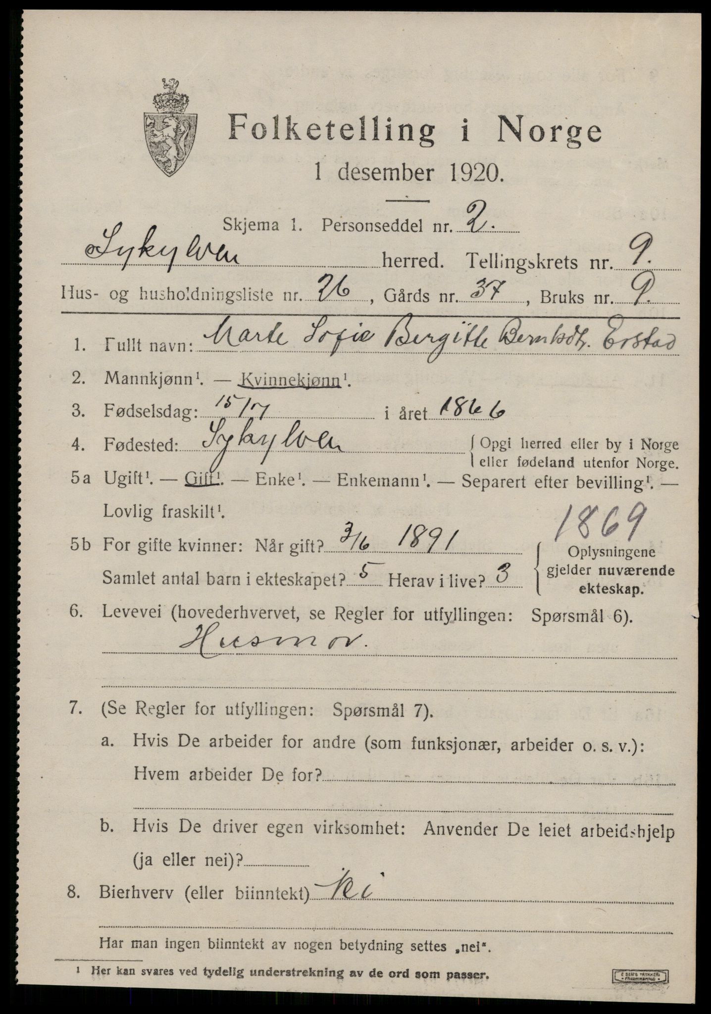 SAT, 1920 census for Sykkylven, 1920, p. 4959