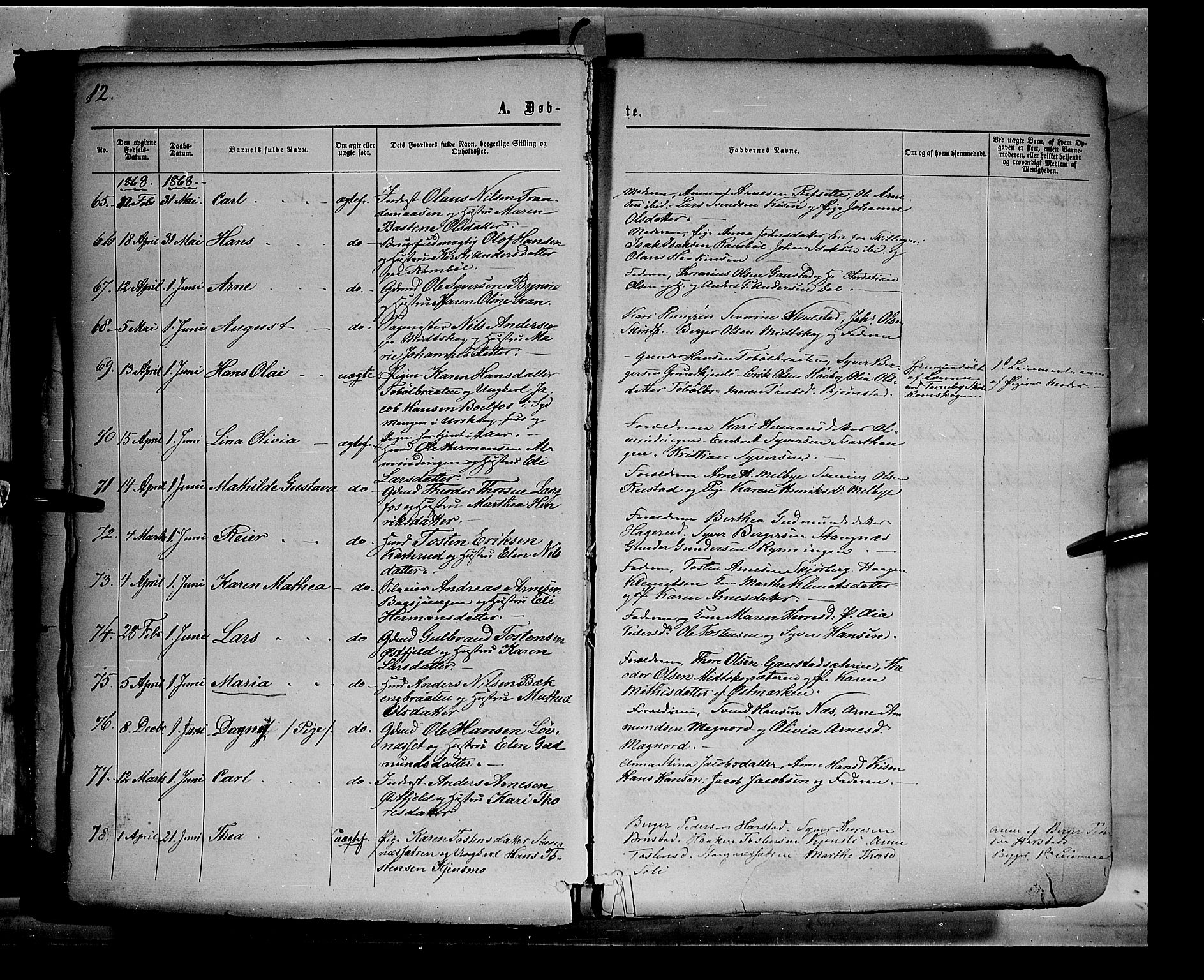 Eidskog prestekontor, AV/SAH-PREST-026/H/Ha/Haa/L0002: Parish register (official) no. 2, 1867-1878, p. 12