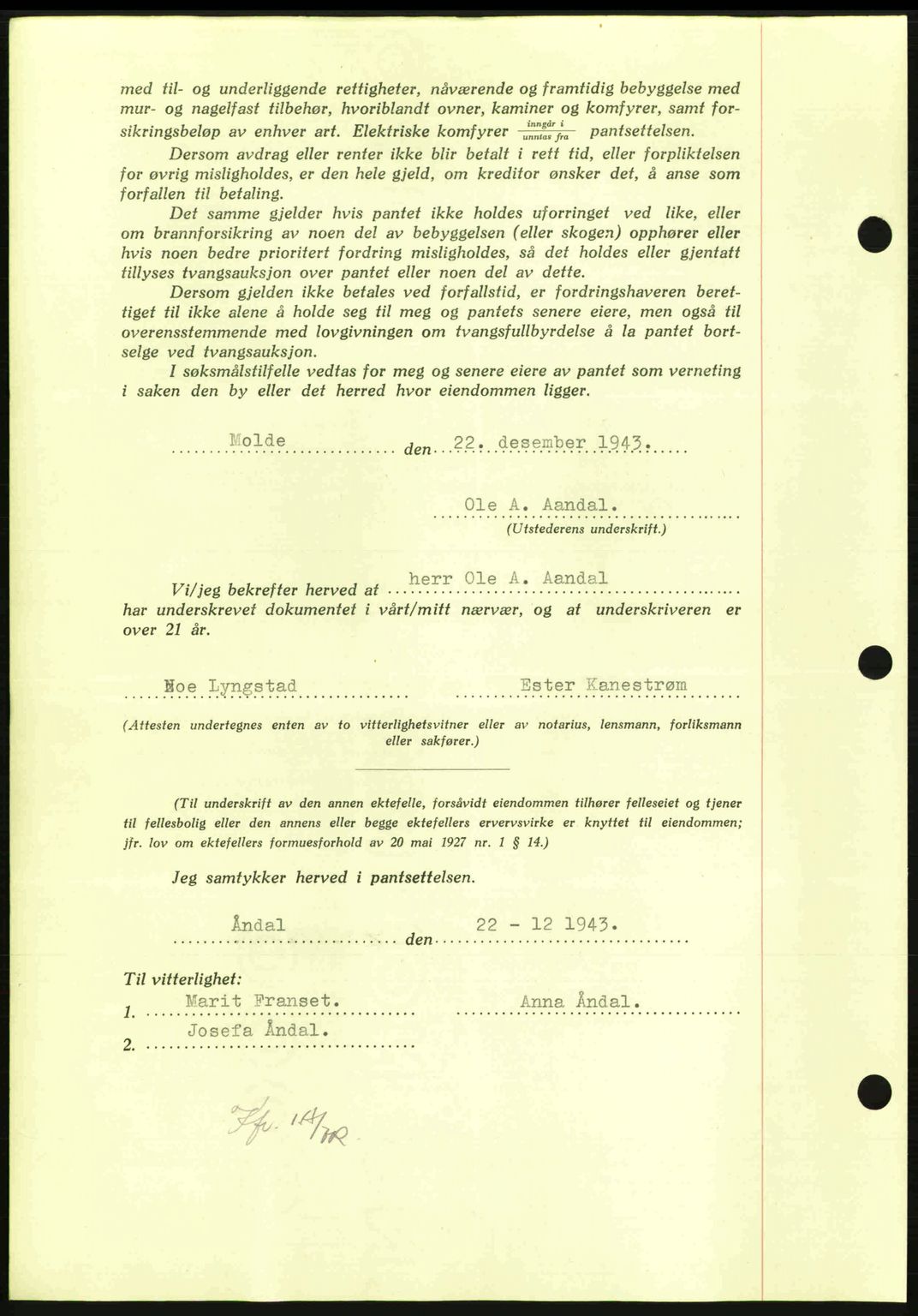 Nordmøre sorenskriveri, AV/SAT-A-4132/1/2/2Ca: Mortgage book no. B91, 1943-1944, Diary no: : 665/1944