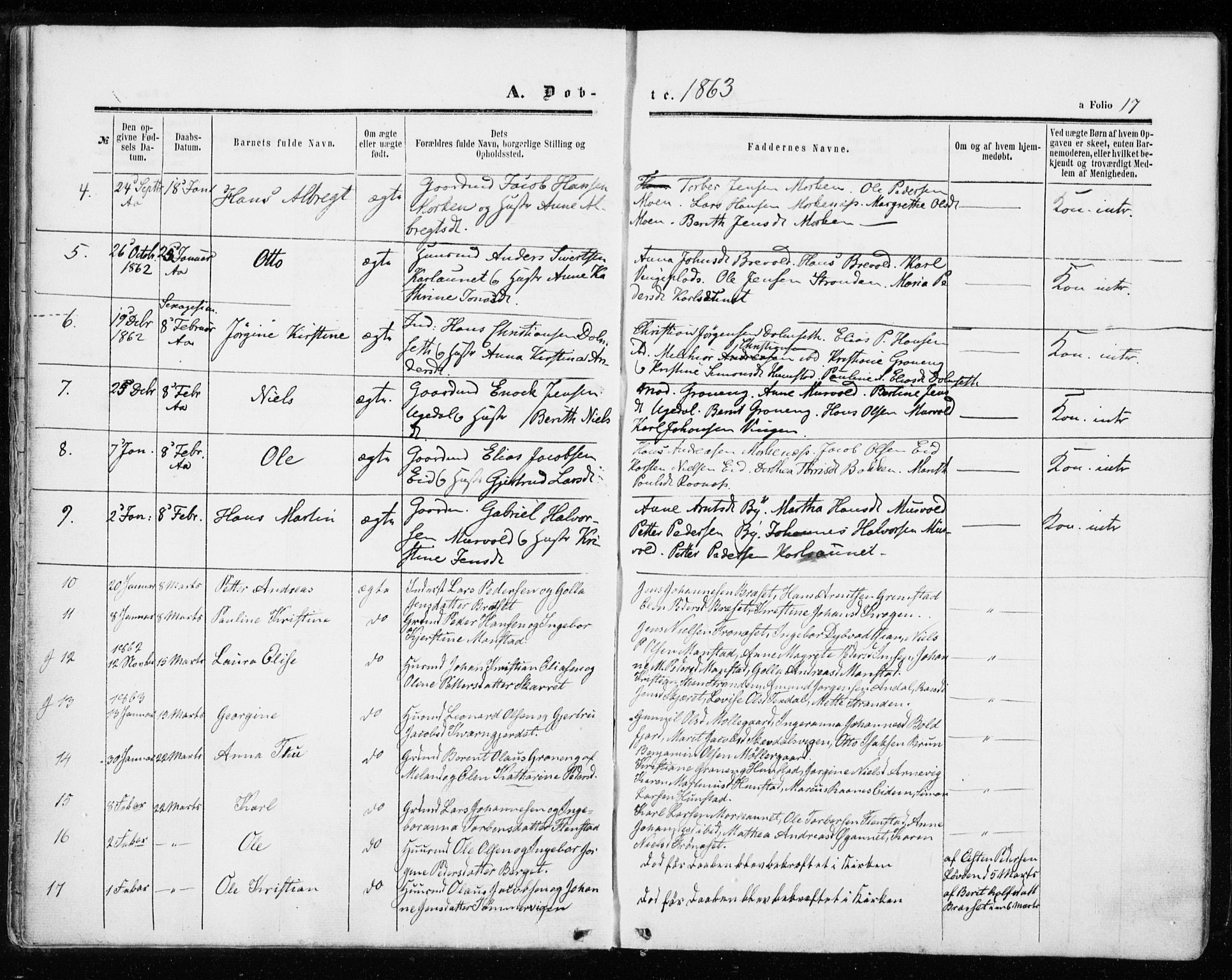 Ministerialprotokoller, klokkerbøker og fødselsregistre - Sør-Trøndelag, SAT/A-1456/655/L0678: Parish register (official) no. 655A07, 1861-1873, p. 17