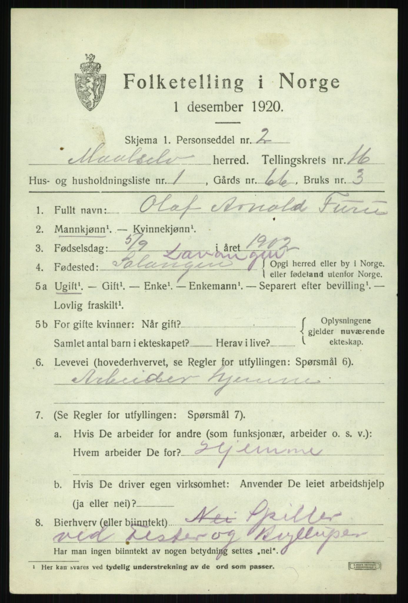 SATØ, 1920 census for Målselv, 1920, p. 8033