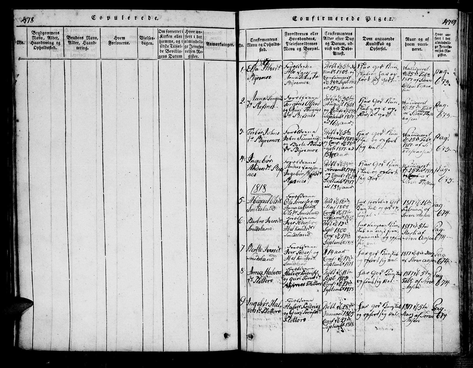 Bjelland sokneprestkontor, SAK/1111-0005/F/Fa/Fac/L0001: Parish register (official) no. A 1, 1815-1866, p. 478-479