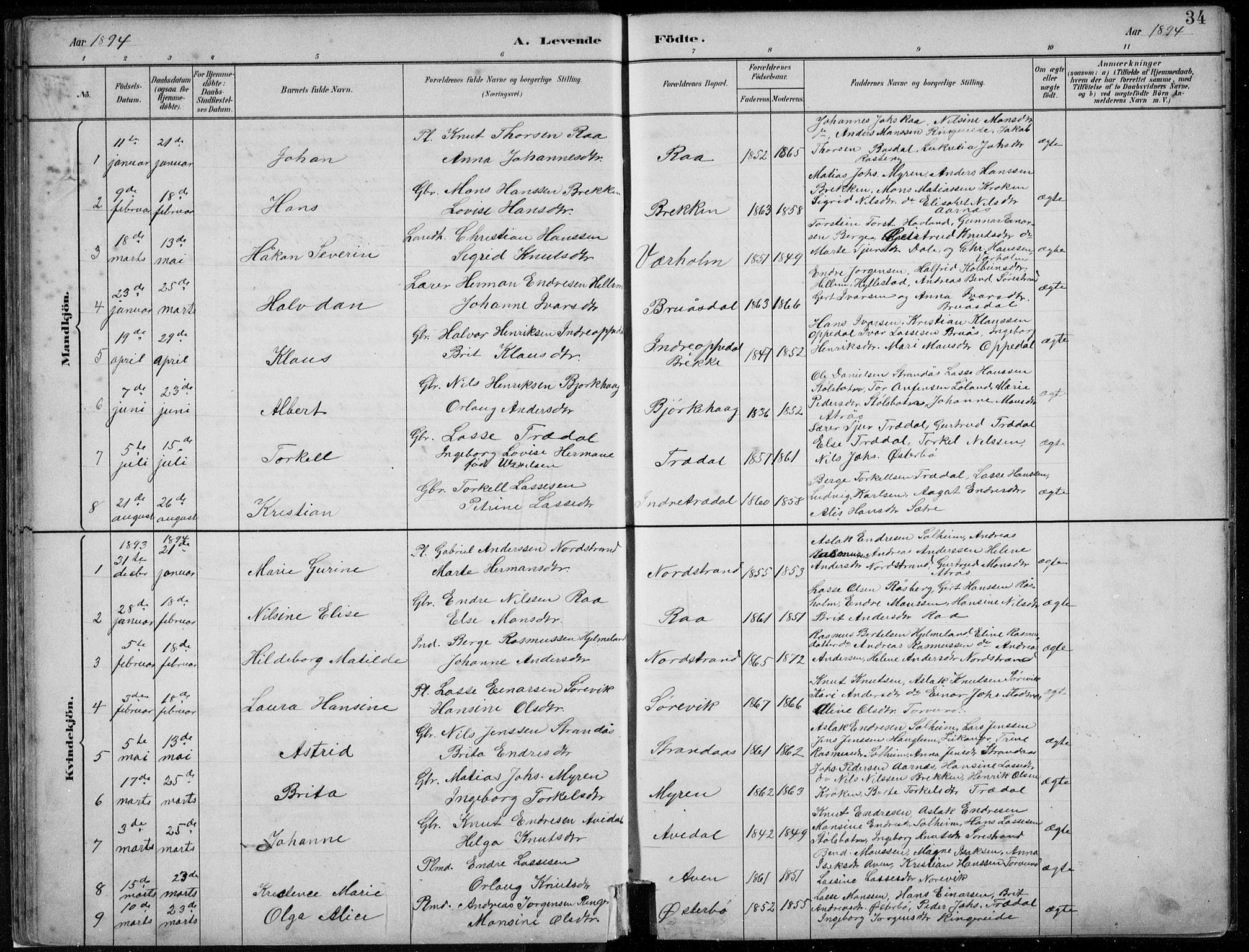 Lavik sokneprestembete, AV/SAB-A-80901: Parish register (copy) no. A 2, 1882-1910, p. 34