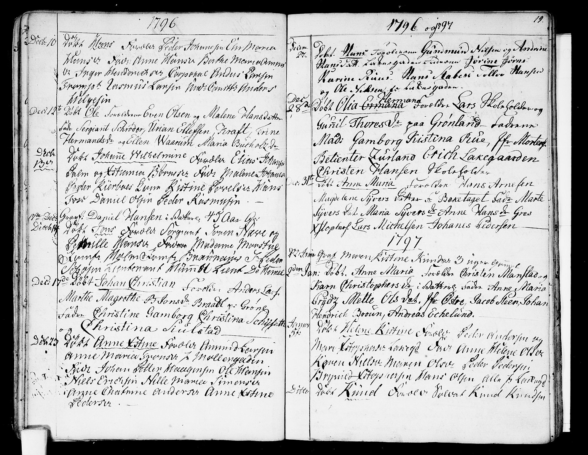 Garnisonsmenigheten Kirkebøker, SAO/A-10846/G/Ga/L0001: Parish register (copy) no. 1, 1796-1814, p. 18-19