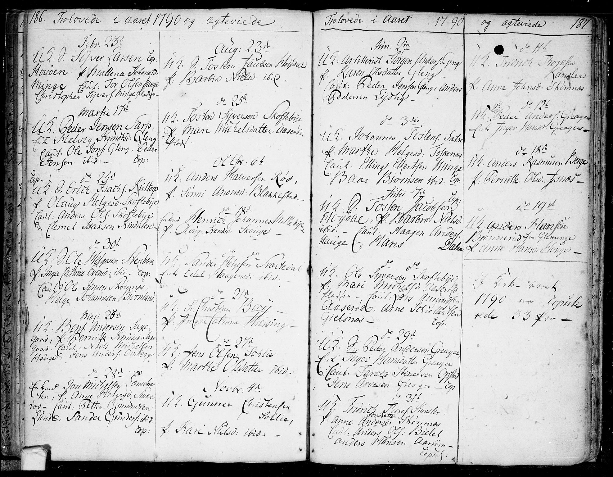 Tune prestekontor Kirkebøker, SAO/A-2007/F/Fa/L0003: Parish register (official) no. 3, 1781-1796, p. 186-187