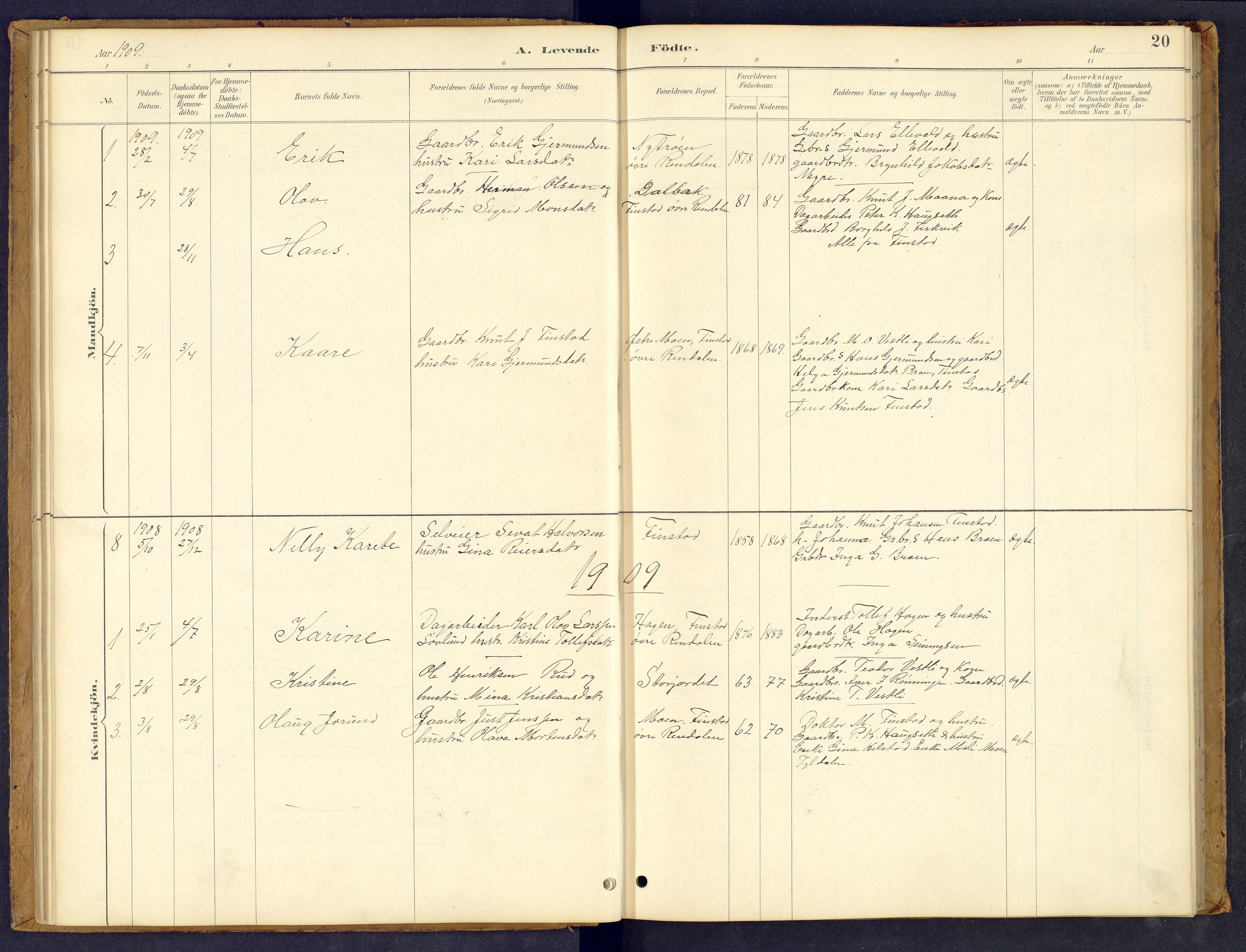 Tynset prestekontor, SAH/PREST-058/H/Ha/Hab/L0008: Parish register (copy) no. 8, 1884-1916, p. 20