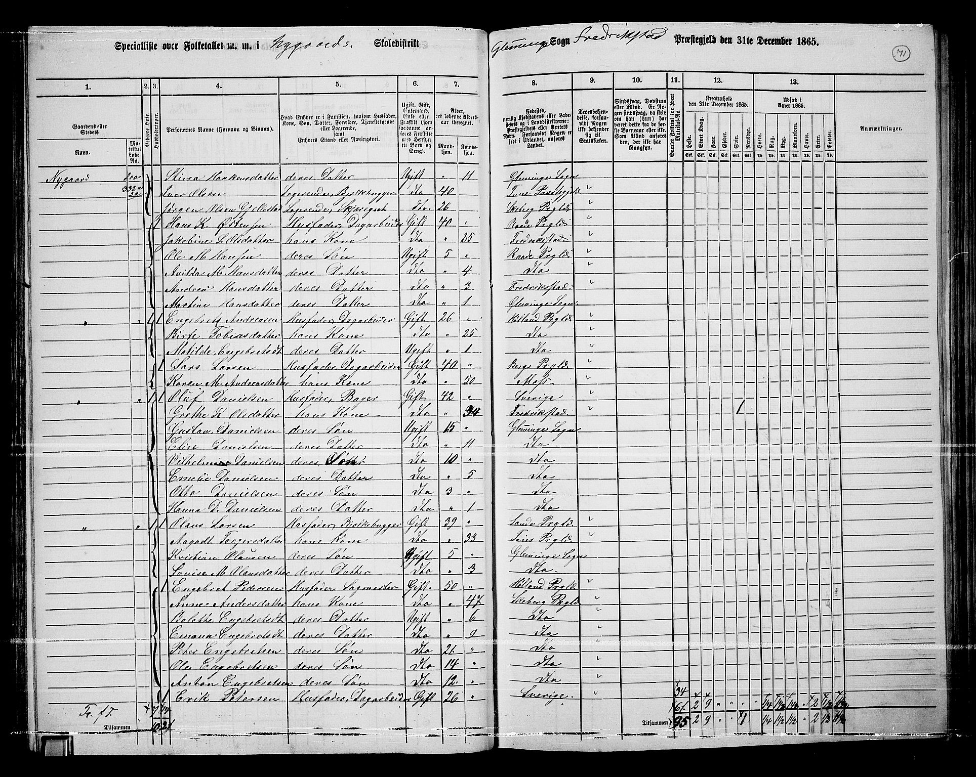 RA, 1865 census for Fredrikstad/Glemmen, 1865, p. 67