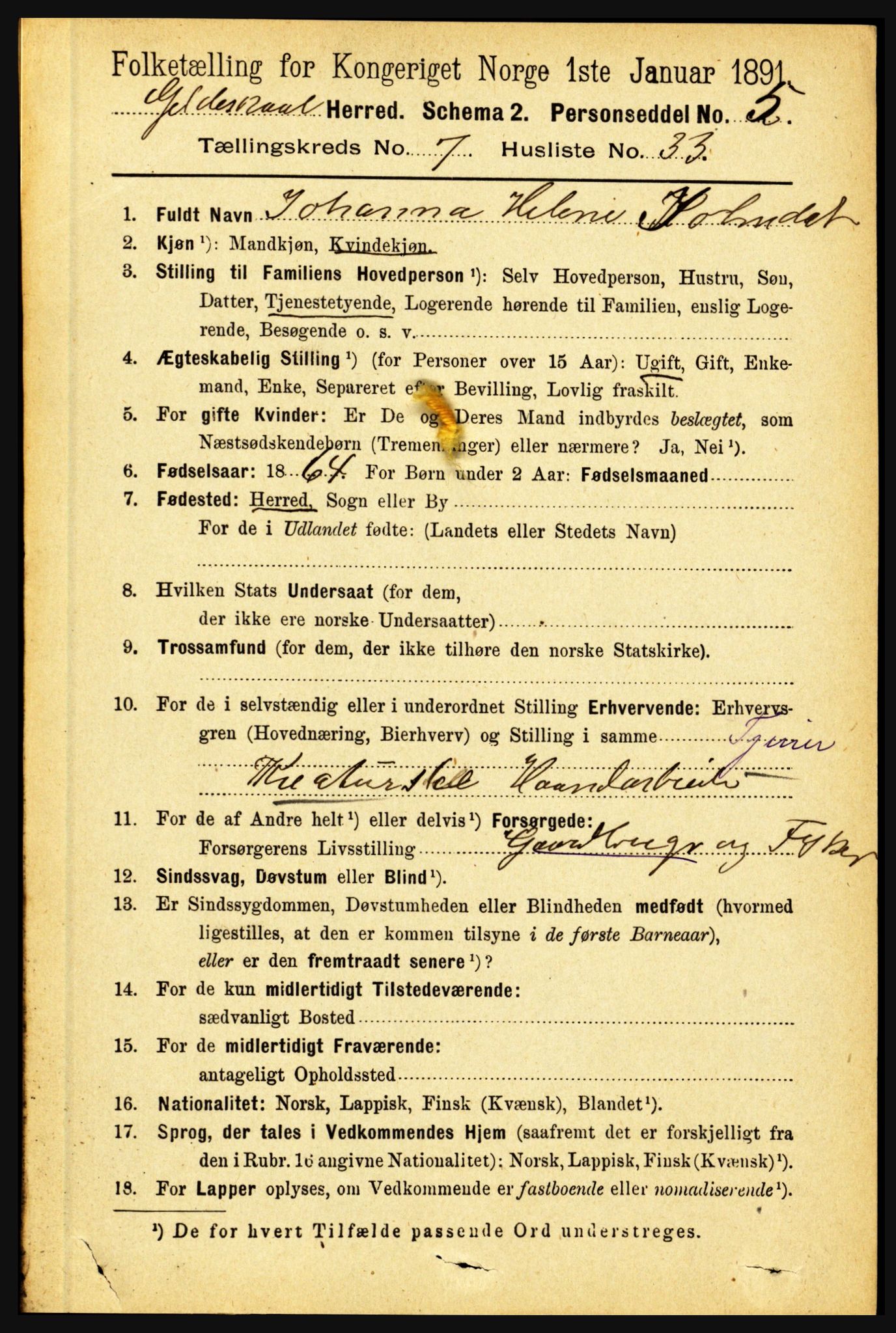 RA, 1891 census for 1838 Gildeskål, 1891, p. 2412