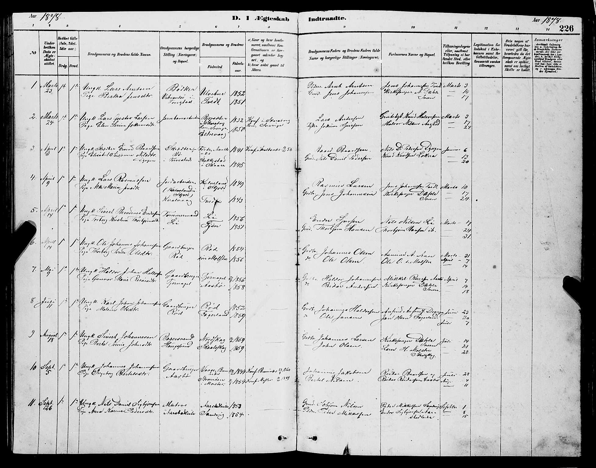 Sveio Sokneprestembete, SAB/A-78501/H/Hab: Parish register (copy) no. A 3, 1878-1896, p. 226