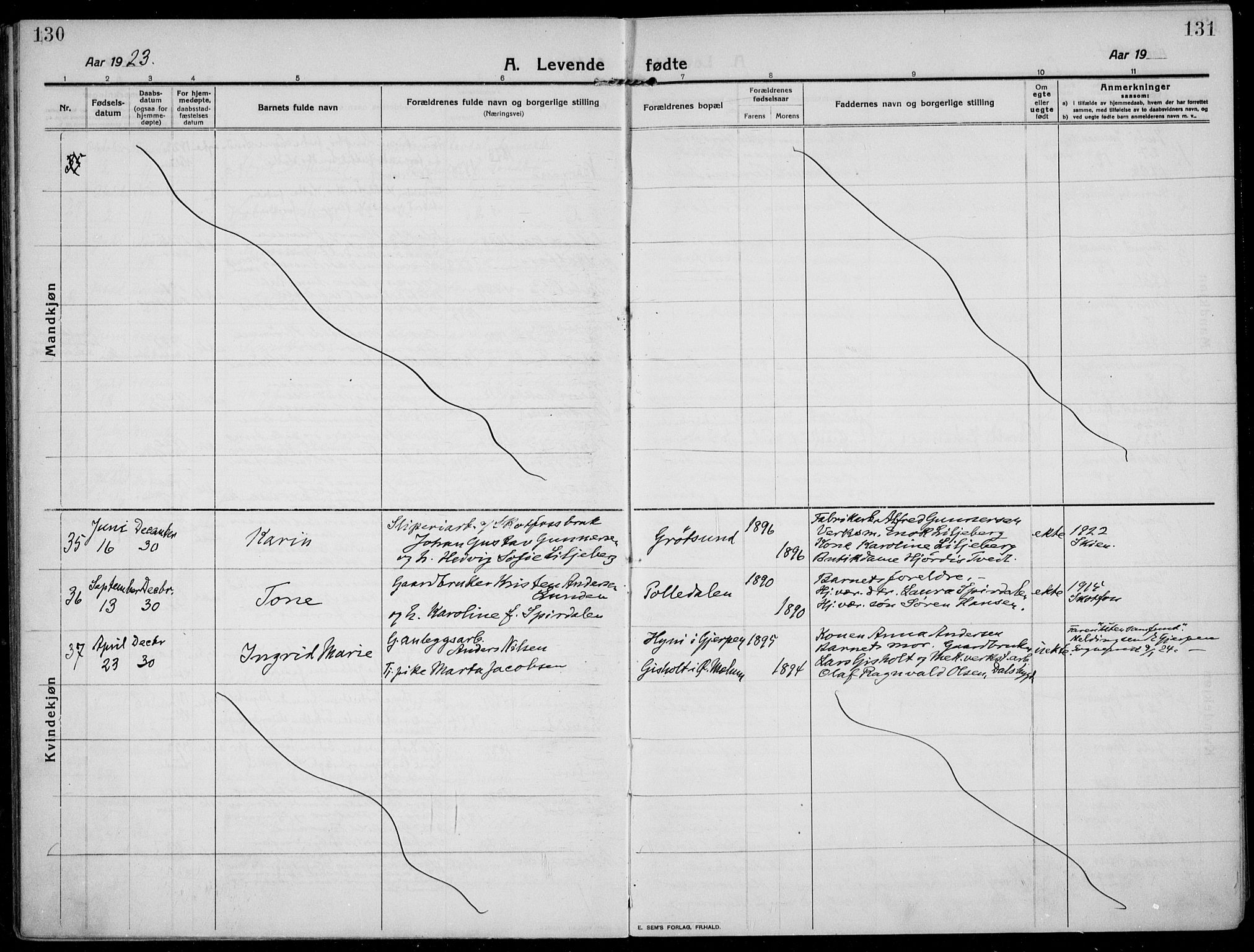 Solum kirkebøker, SAKO/A-306/F/Fb/L0004: Parish register (official) no. II 4, 1913-1924, p. 130-131
