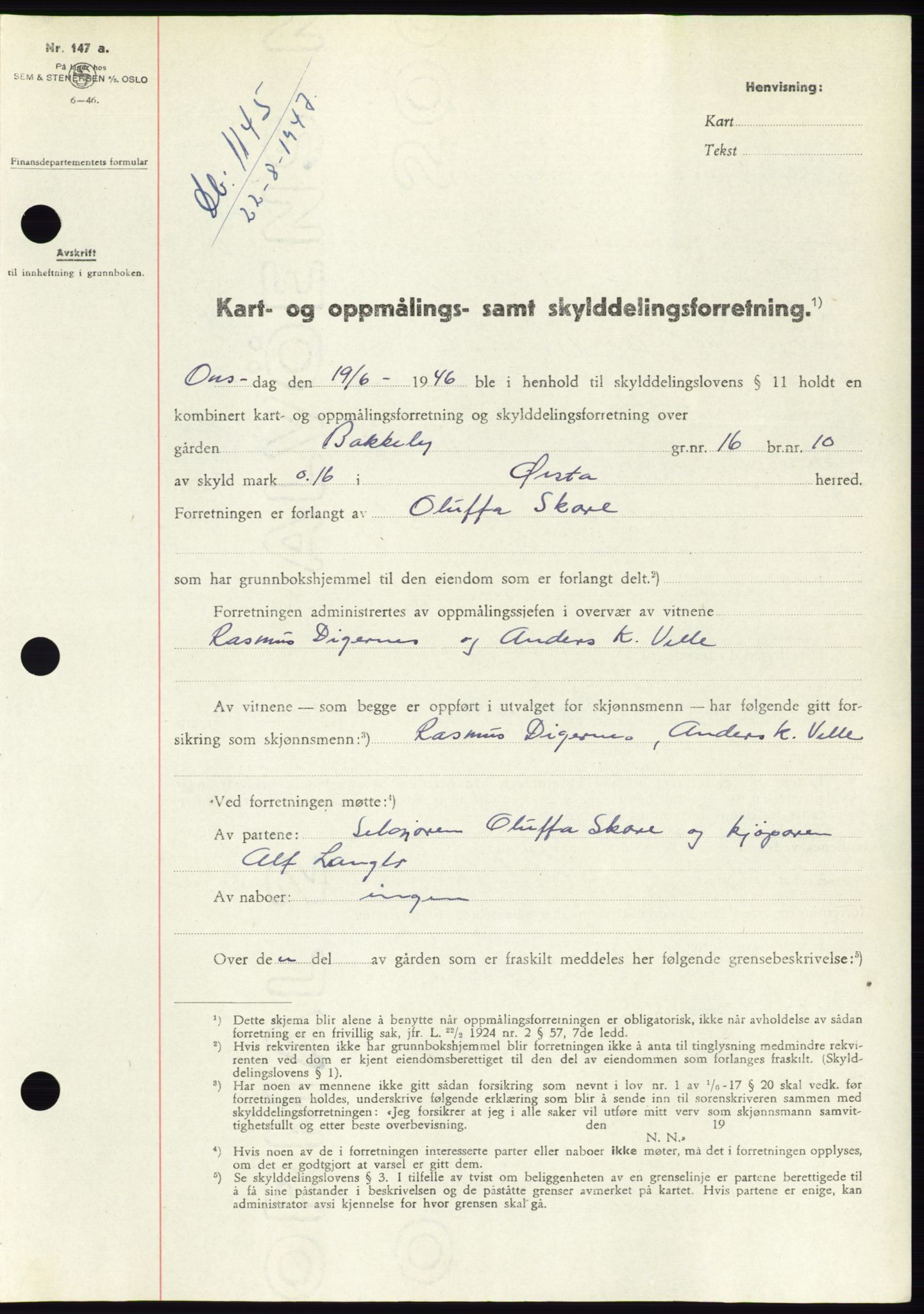 Søre Sunnmøre sorenskriveri, AV/SAT-A-4122/1/2/2C/L0081: Mortgage book no. 7A, 1947-1948, Diary no: : 1145/1947