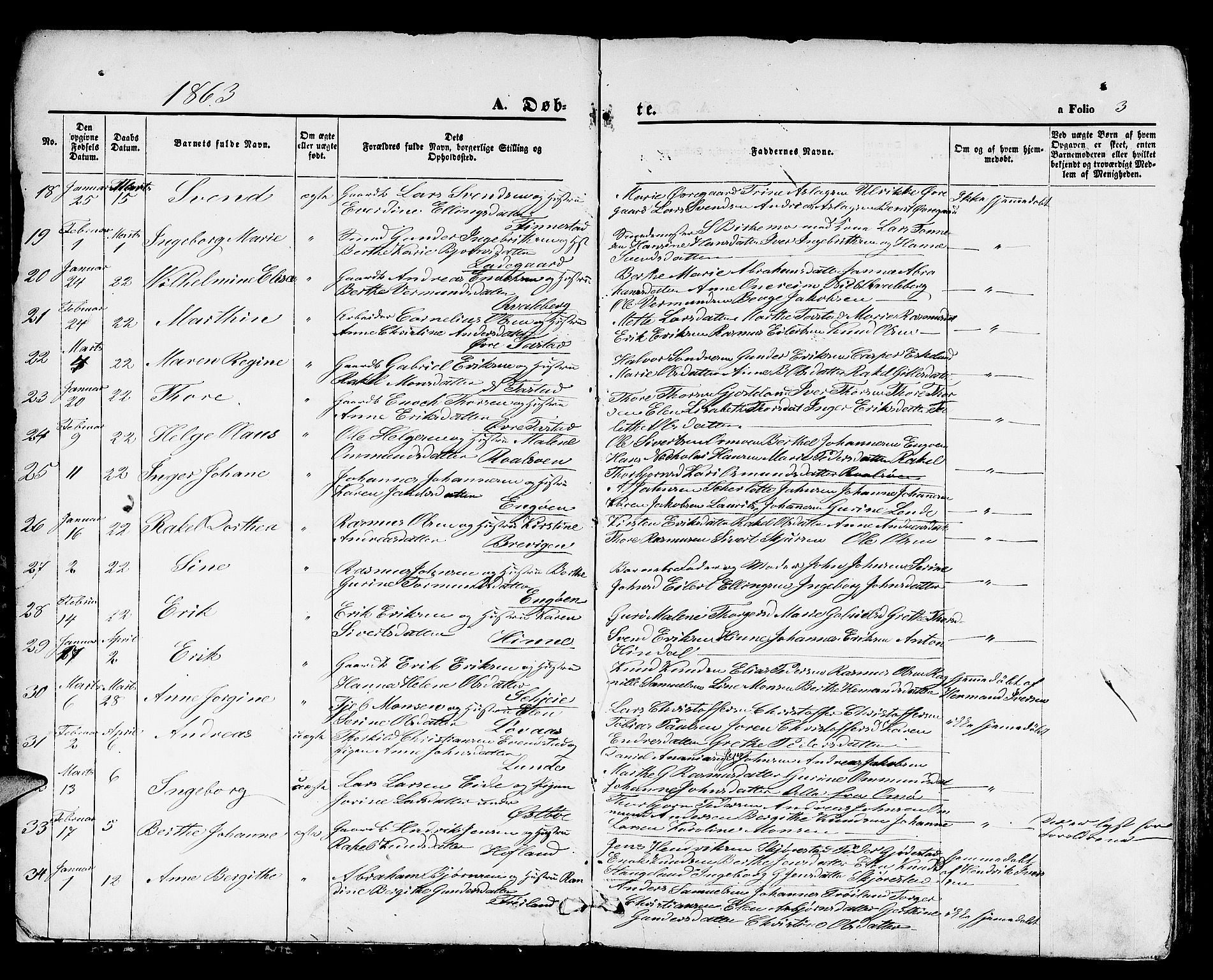 Hetland sokneprestkontor, SAST/A-101826/30/30BB/L0003: Parish register (copy) no. B 3, 1863-1877, p. 3