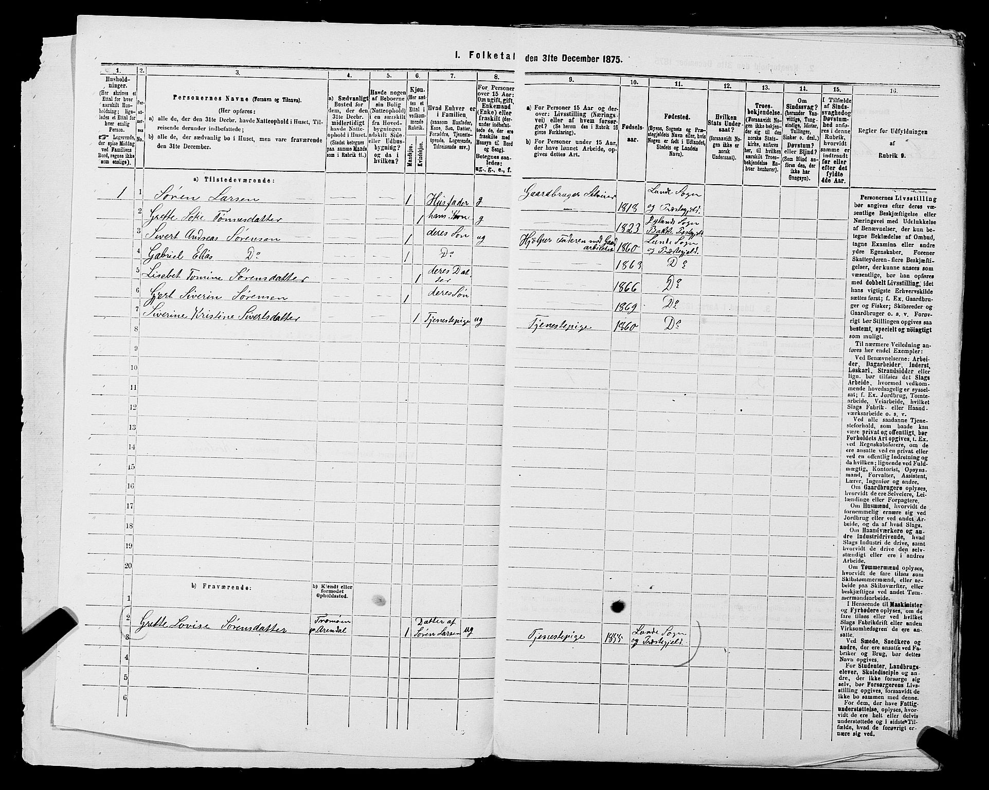 SAST, 1875 census for 1112P Lund, 1875, p. 108