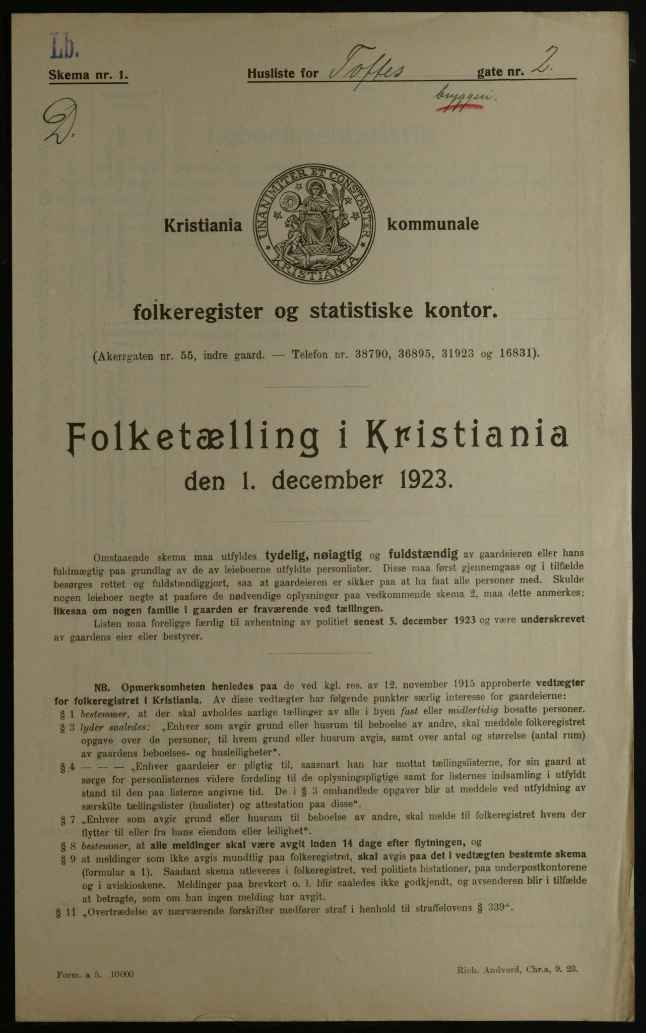 OBA, Municipal Census 1923 for Kristiania, 1923, p. 123382